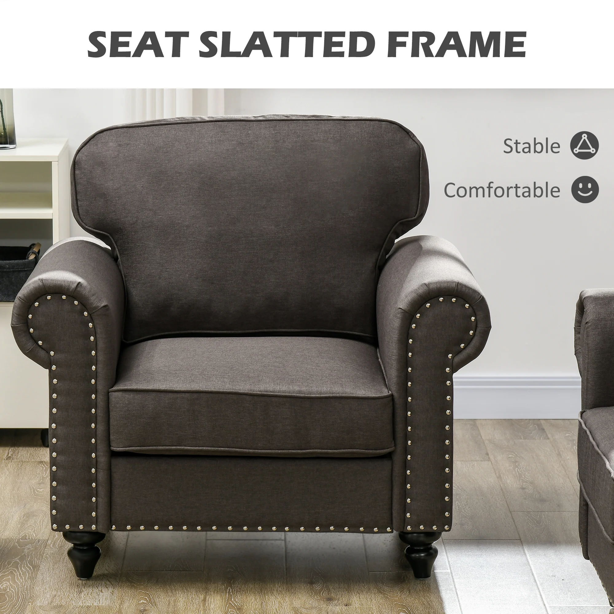 HOMCOM Mid-Century Armchair Upholstered Accent Chair w/ Wood Frame, Brown - Image 6