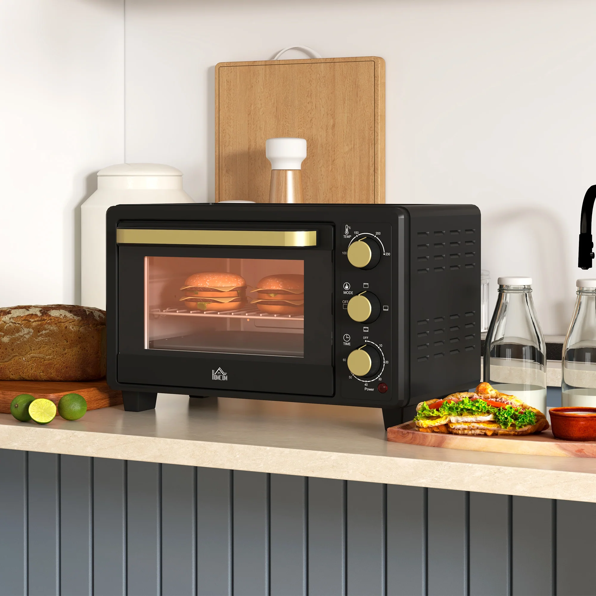 HOMCOM Mini Oven 16L Countertop Oven W/ Adjustable Temp Timer 1400W, Black - Image 2