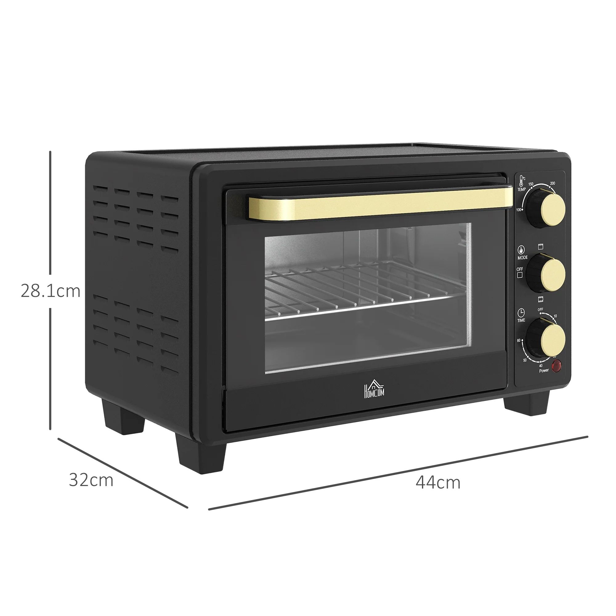 HOMCOM Mini Oven 16L Countertop Oven W/ Adjustable Temp Timer 1400W, Black - Image 5