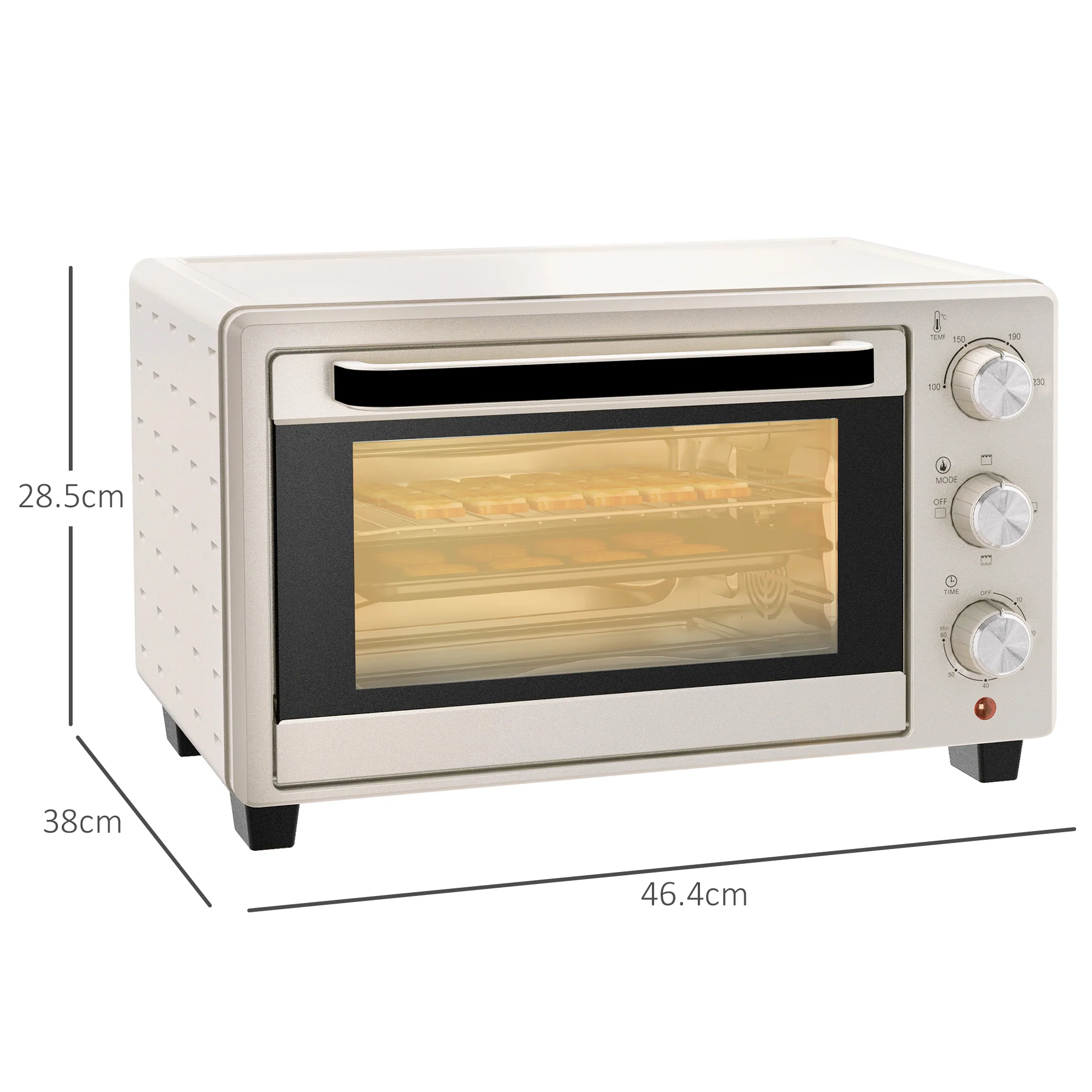 HOMCOM Mini Oven 21L Electric Grill W/ Adjustable Temp Timer 1400W, Cream - Image 5