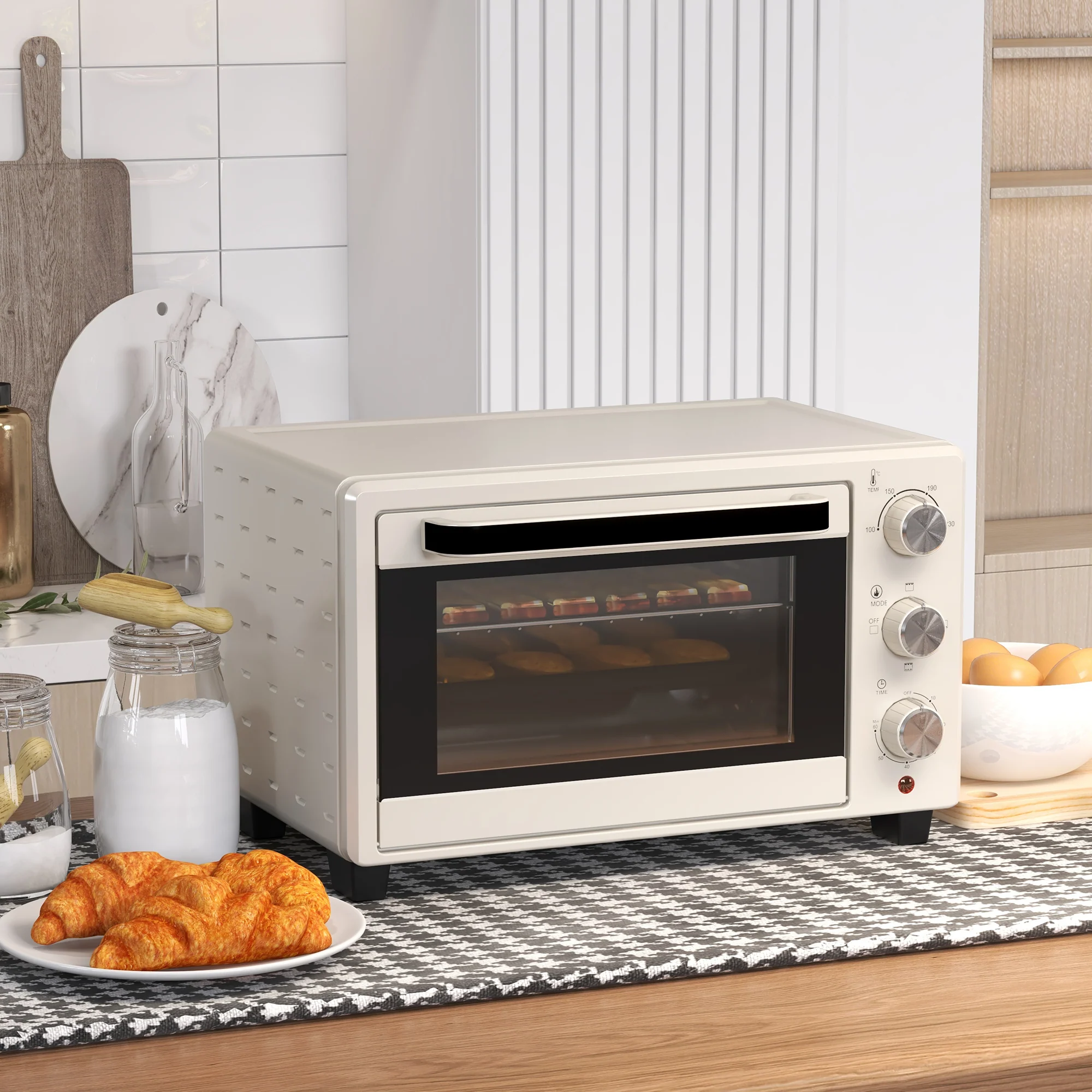 HOMCOM Mini Oven 21L Electric Grill W/ Adjustable Temp Timer 1400W, Cream - Image 9