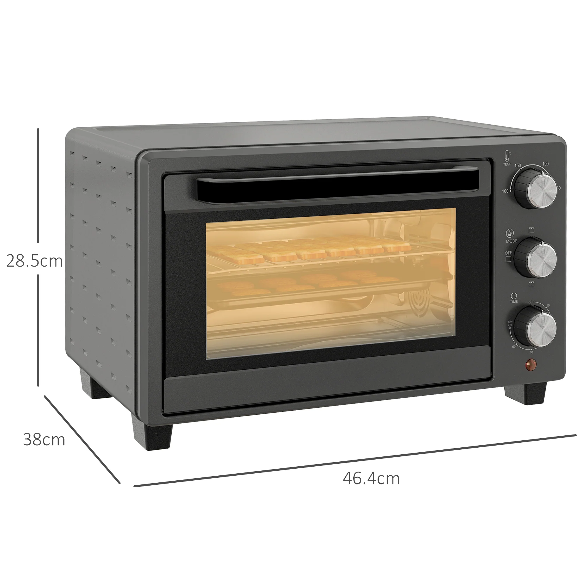 HOMCOM Mini Oven 21L Electric Grill W/ Adjustable Temp Timer 1400W, Grey - Image 5