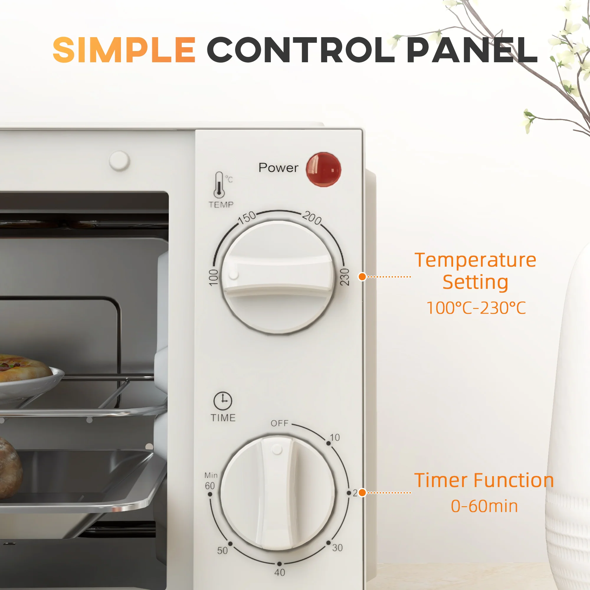 HOMCOM Mini Oven 9L Countertop Electric Grill W/ Temp Timer Control 750W Cream - Image 7