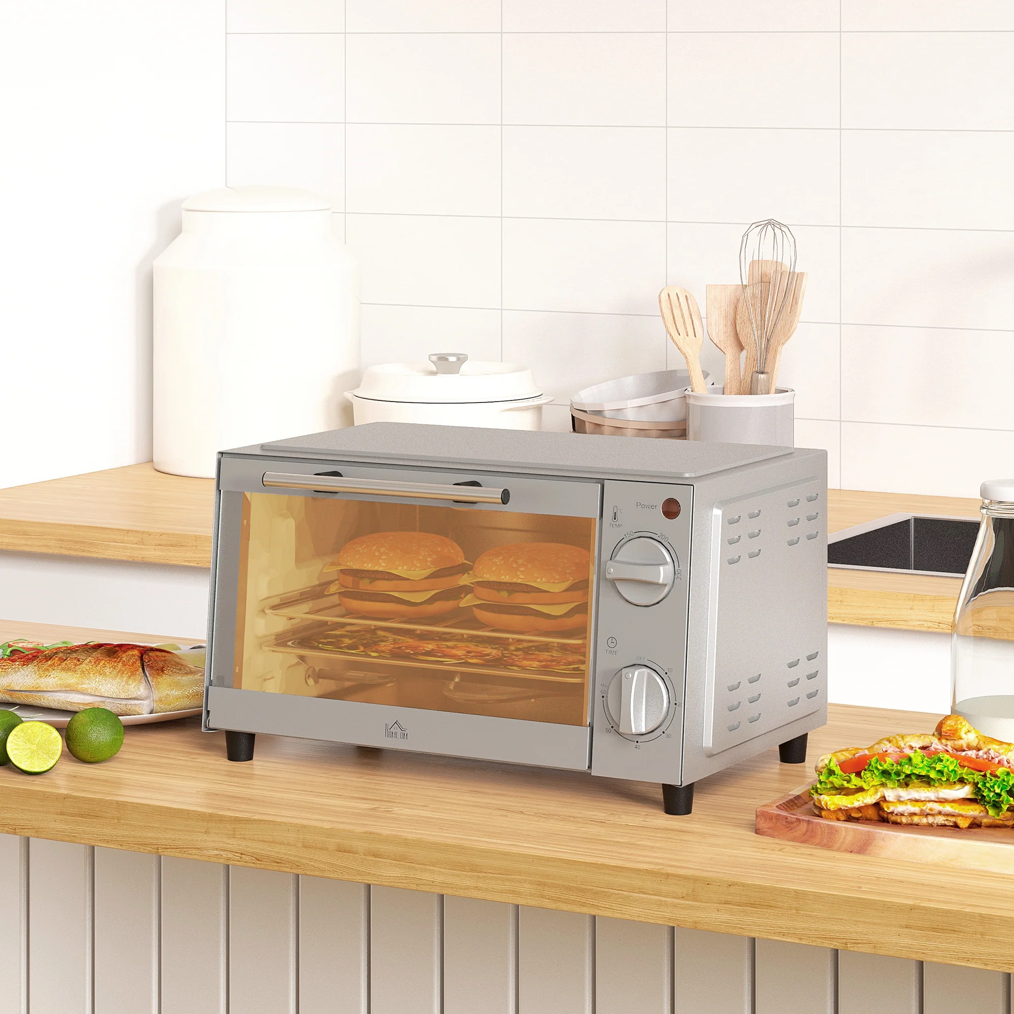 HOMCOM Mini Oven 9L Countertop Electric Grill W/ Temp Timer Control 750W - Image 8