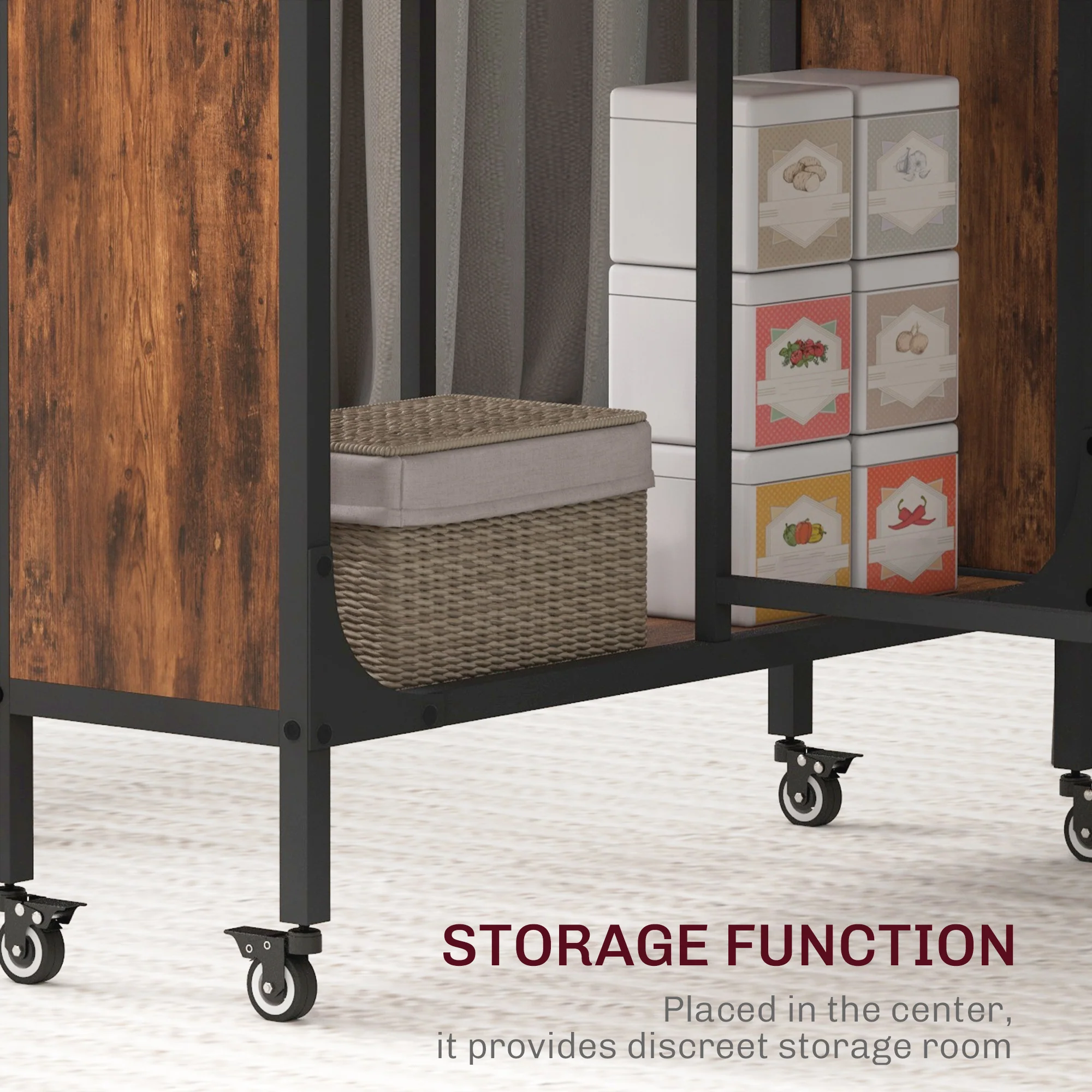 HOMCOM Mobile Drop Leaf Dining Table On Wheels With Storage Shelf Rustic Brown - Image 4