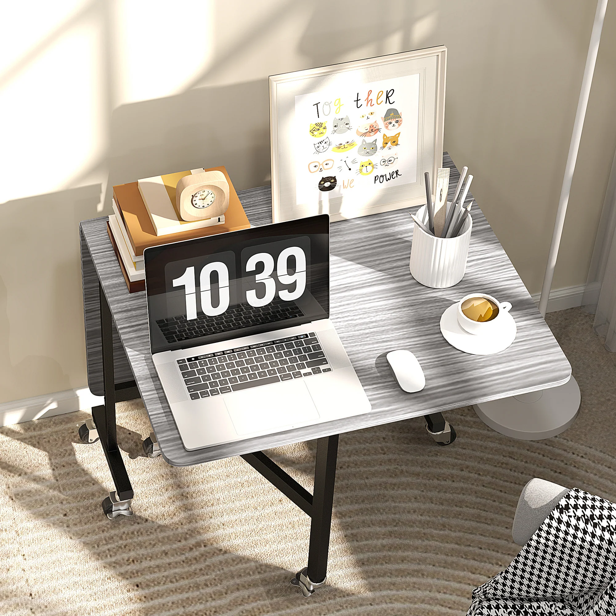 HOMCOM Mobile Drop Leaf Table, Folding Kitchen Table with 6 Wheels - Image 8