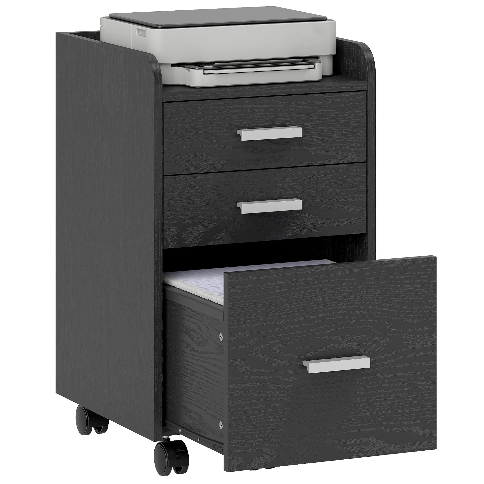 HOMCOM Mobile Filing Cabinet, File Cabinet with 3 Drawers, Black