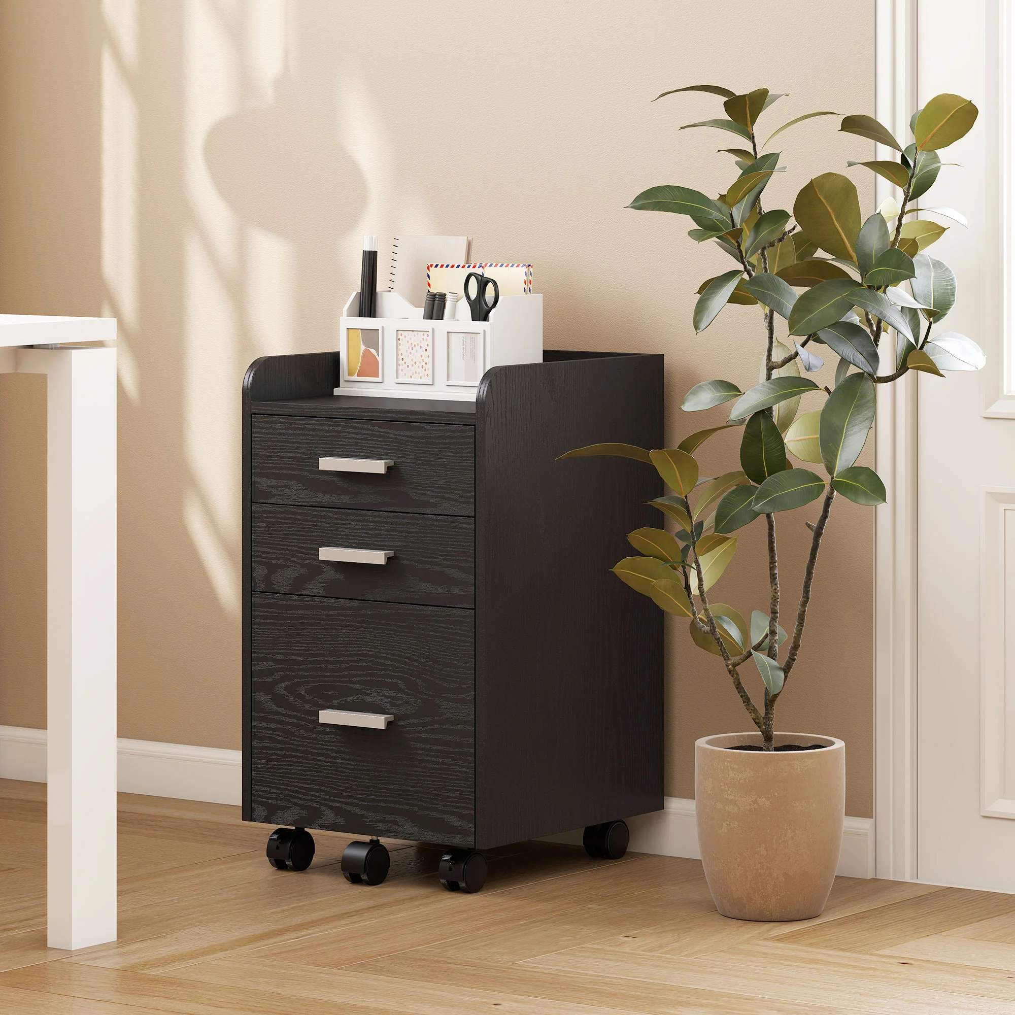 HOMCOM Mobile Filing Cabinet, File Cabinet with 3 Drawers, Black - Image 7