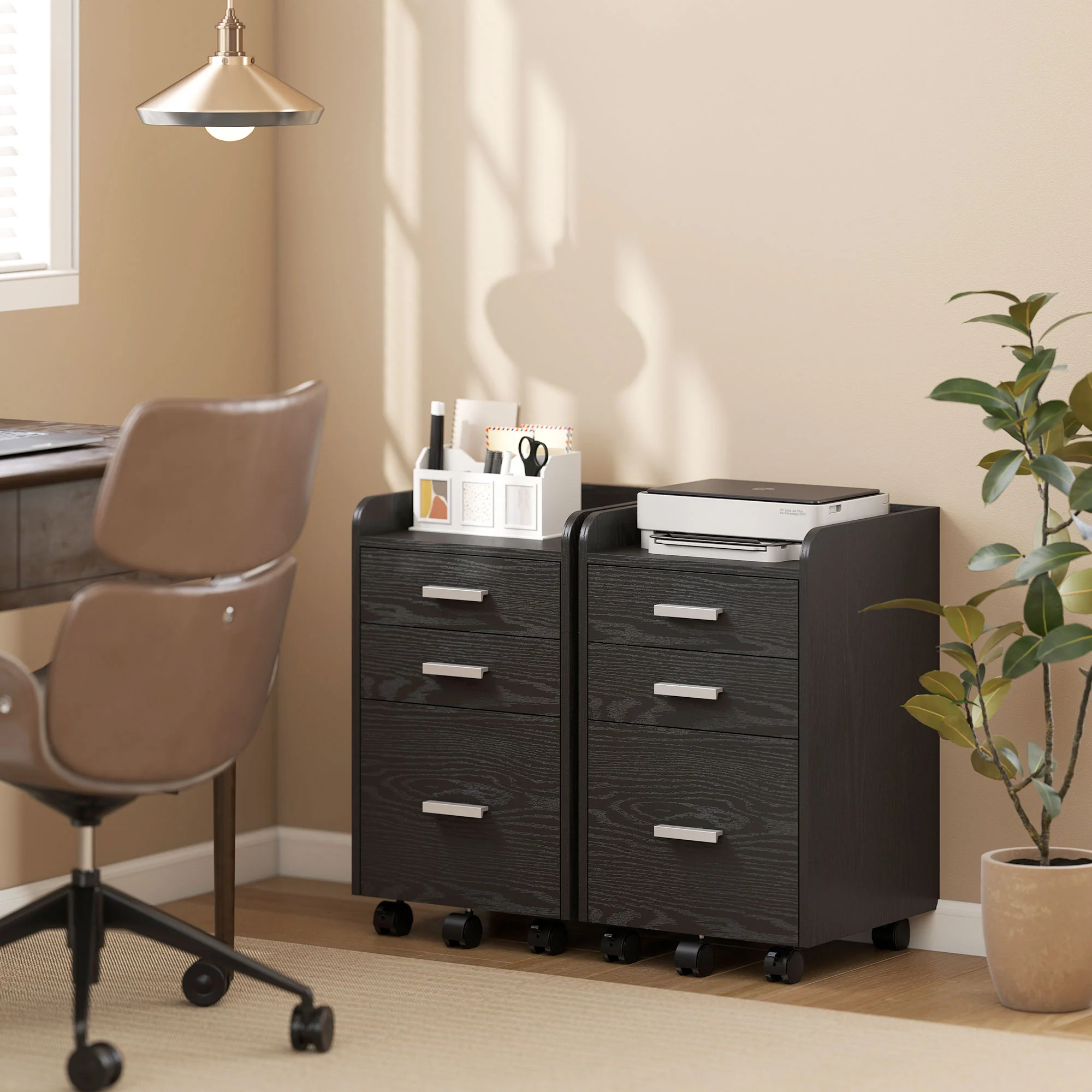HOMCOM Mobile Filing Cabinet, File Cabinet with 3 Drawers, Black - Image 8