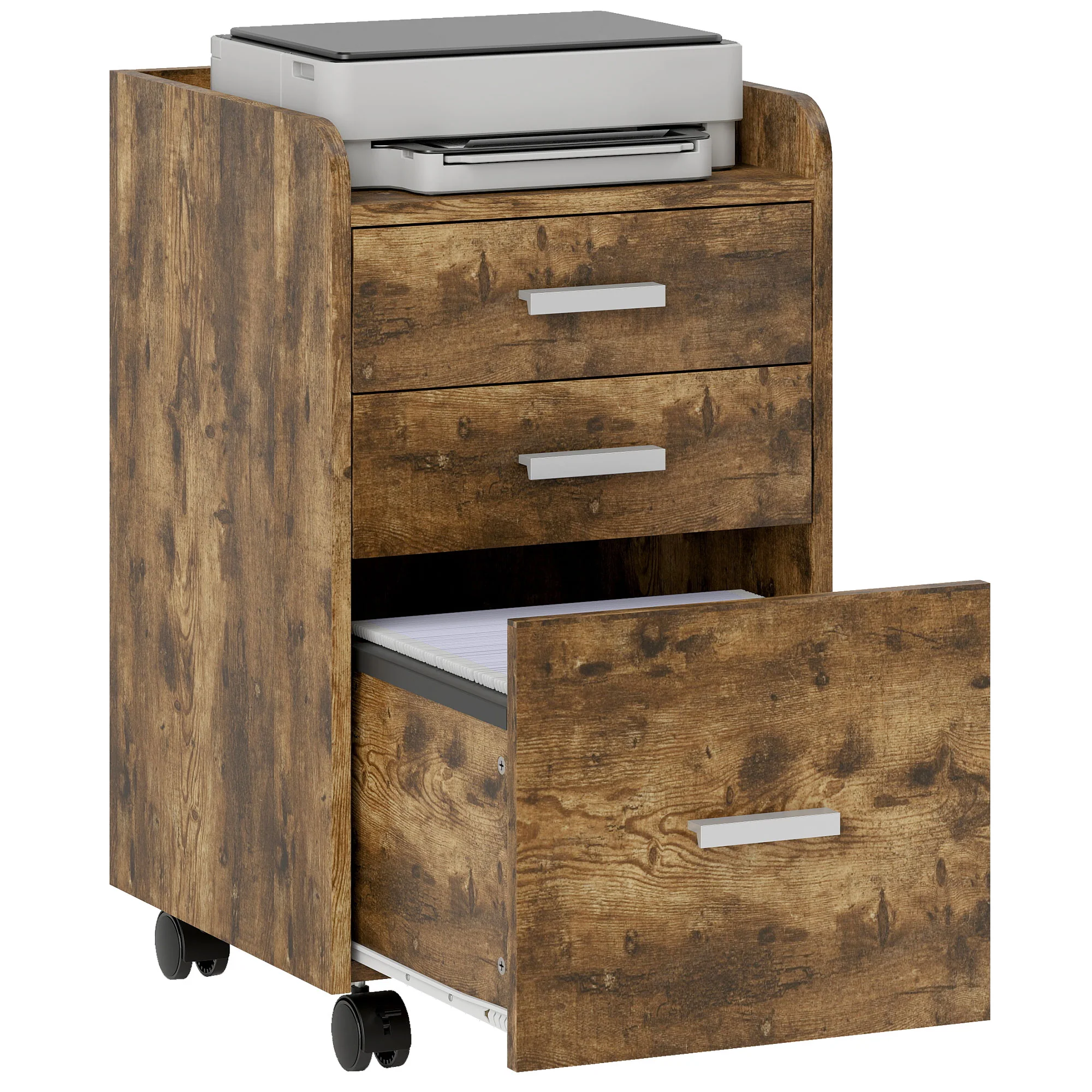 HOMCOM Mobile Filing Cabinet, Lockable File Cabinet, Rustic Brown - Image 10