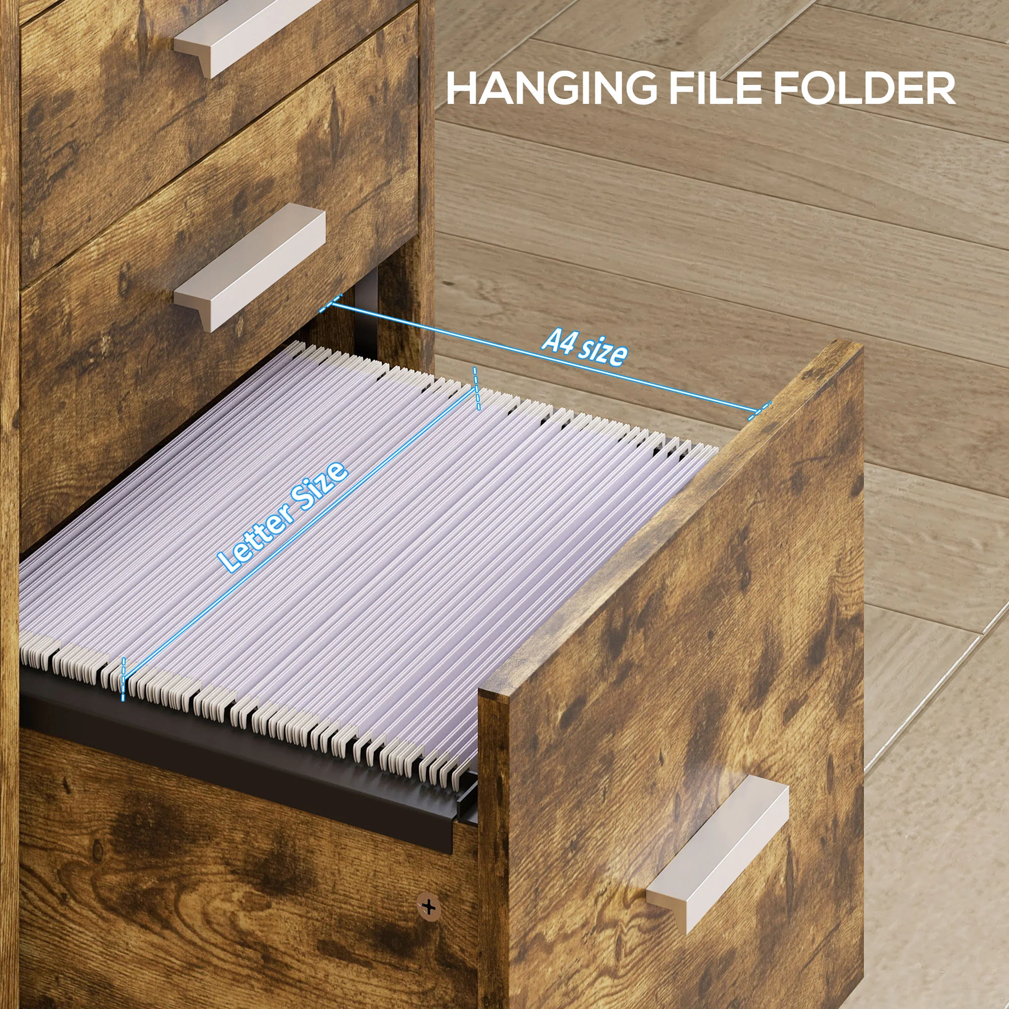 HOMCOM Mobile Filing Cabinet, Lockable File Cabinet, Rustic Brown - Image 13