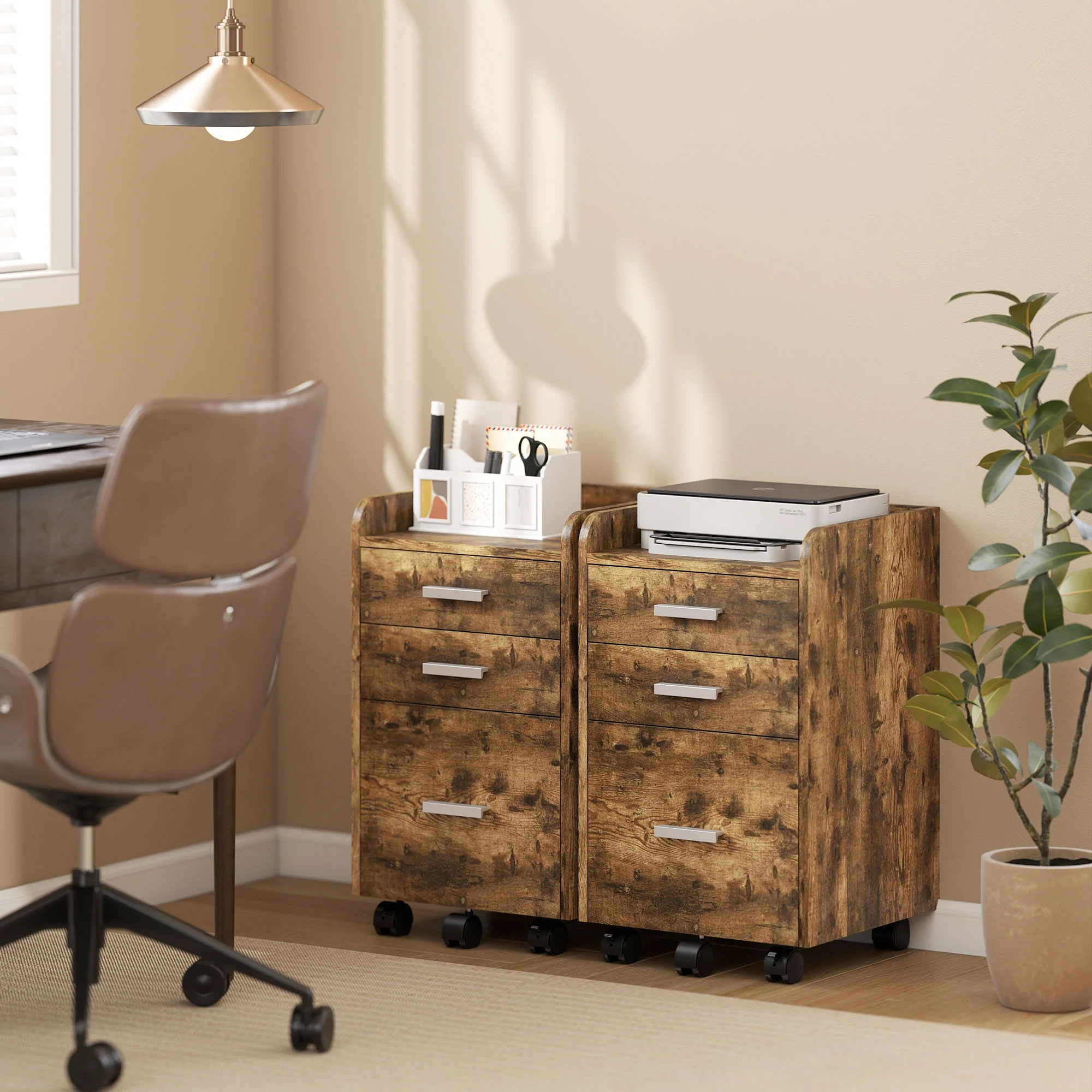 HOMCOM Mobile Filing Cabinet, Lockable File Cabinet, Rustic Brown - Image 17