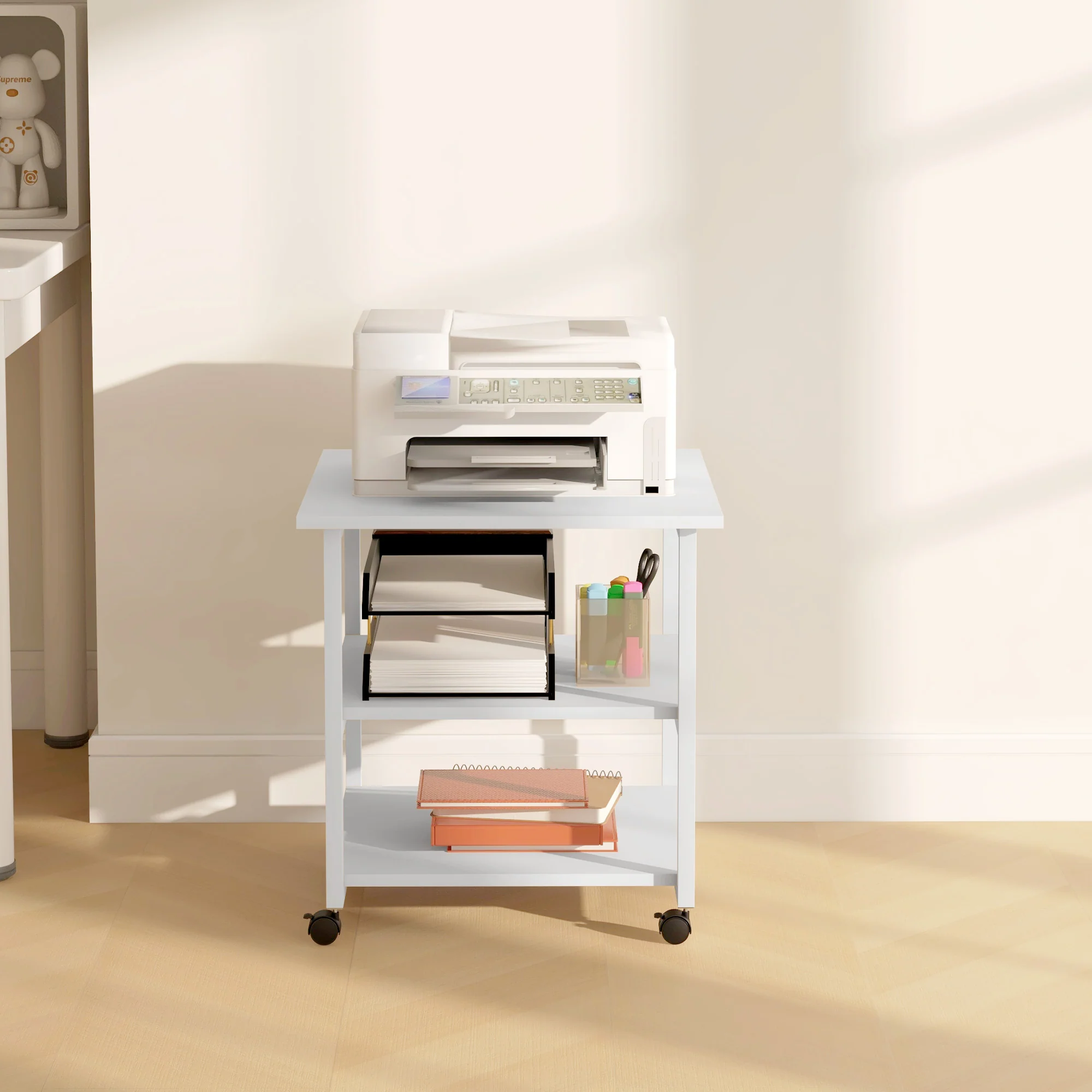 HOMCOM Mobile Printer Stand with Storage Printer Table for Home Office White - Image 10