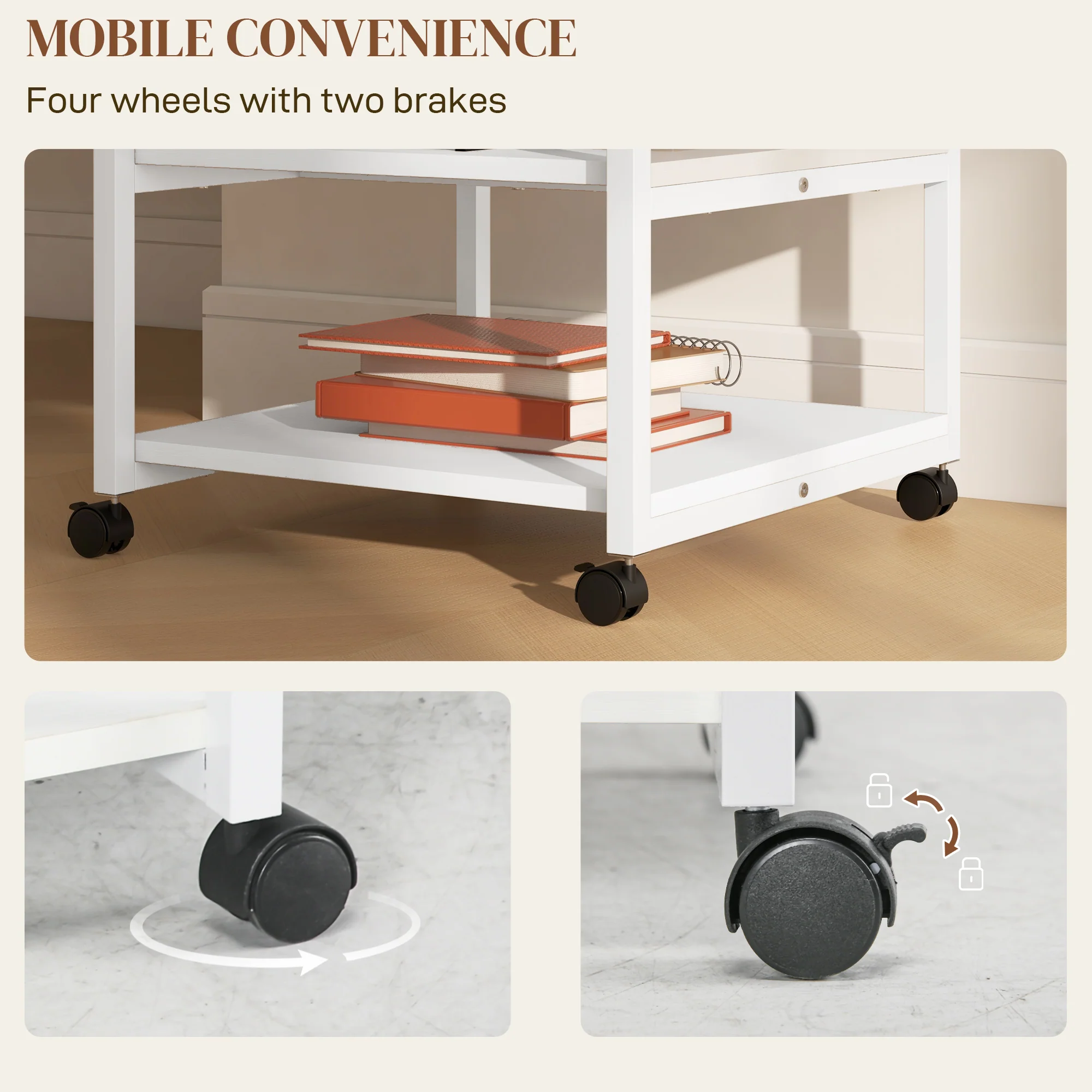 HOMCOM Mobile Printer Stand with Storage Printer Table for Home Office White - Image 5