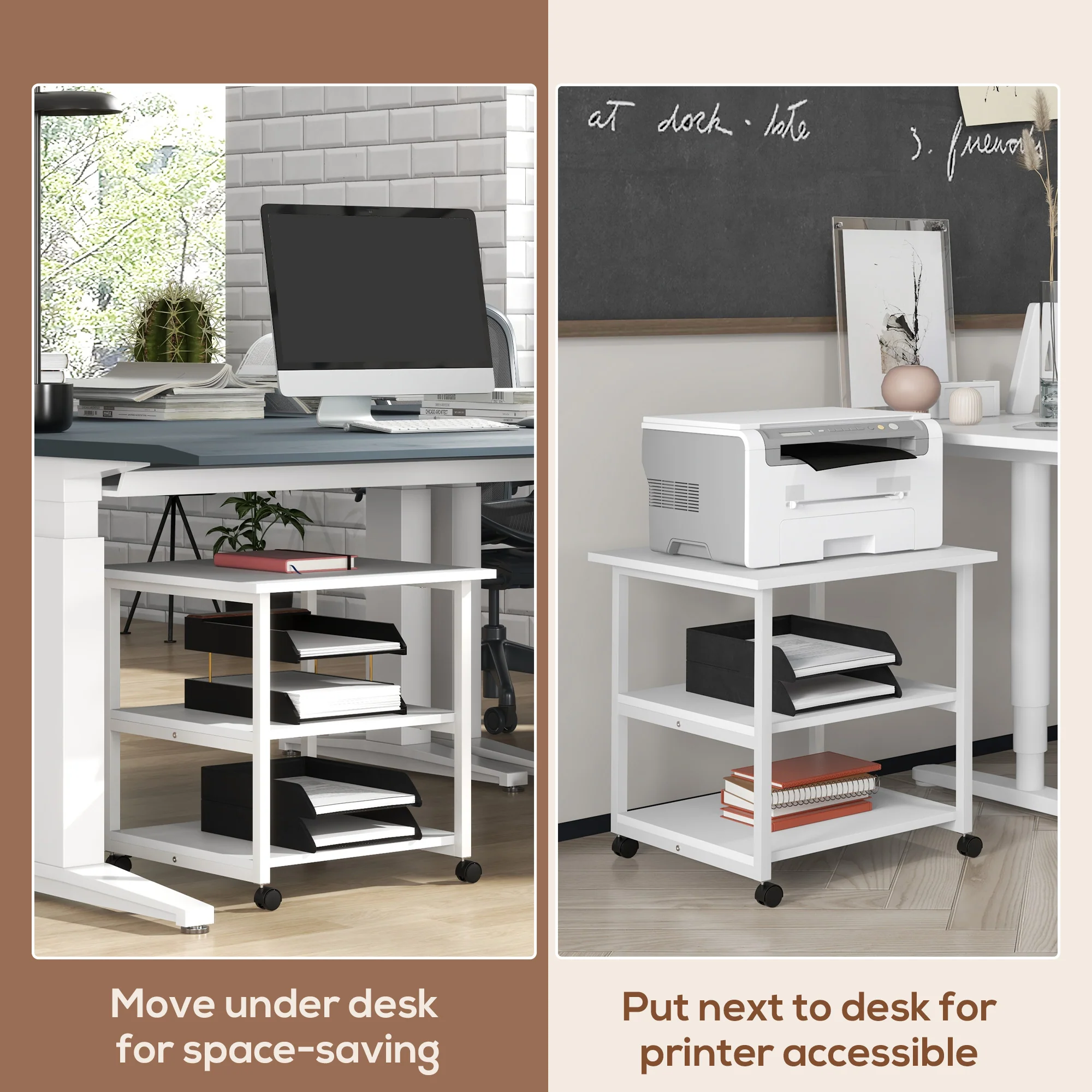 HOMCOM Mobile Printer Stand with Storage Printer Table for Home Office White - Image 7