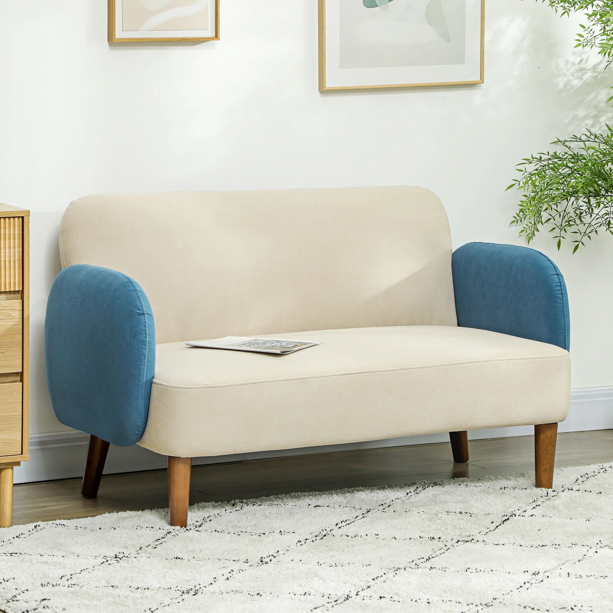 HOMCOM Modern 2 Seater Sofa W/ Rubber Wood Legs 130 X 74 X 76cm - Image 11