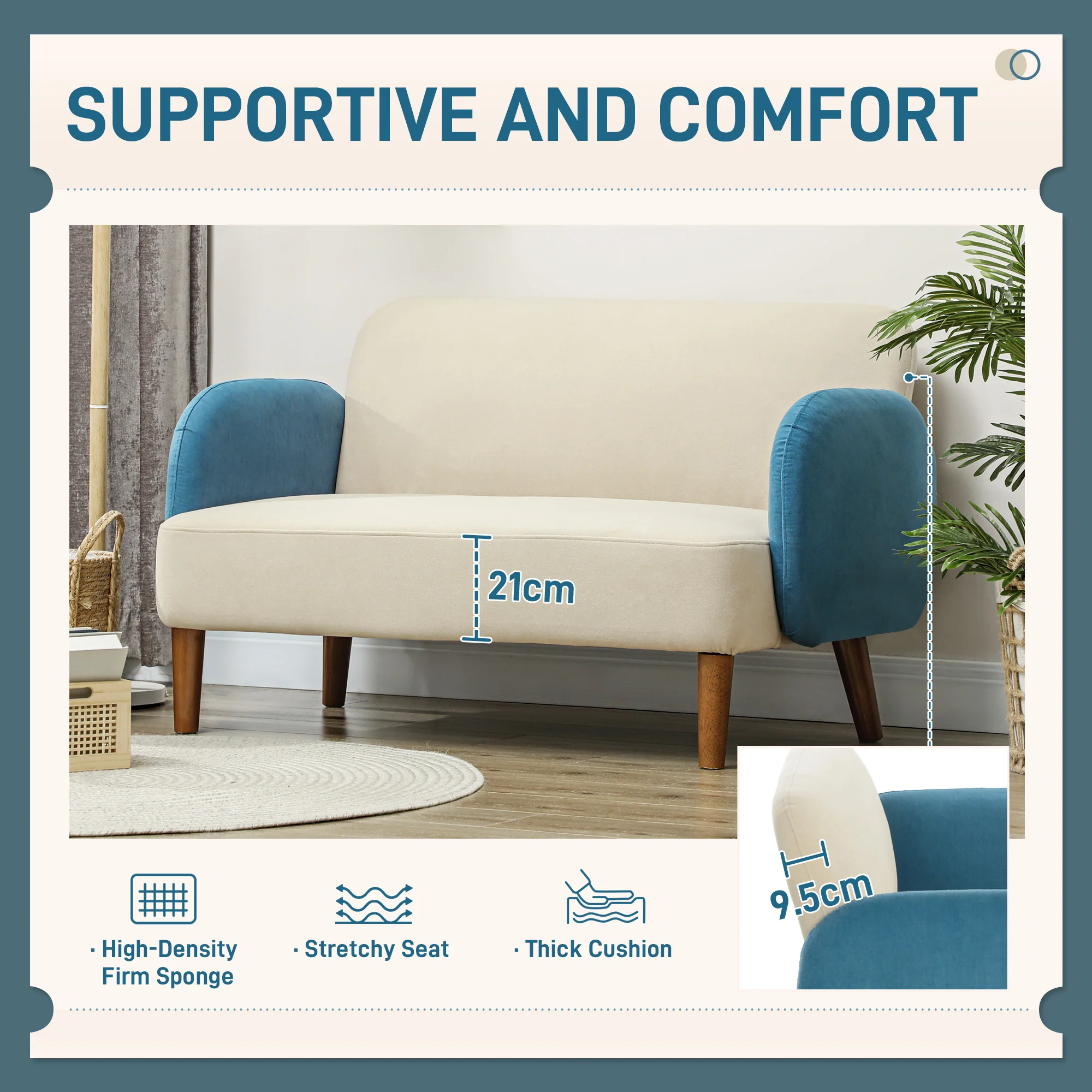 HOMCOM Modern 2 Seater Sofa W/ Rubber Wood Legs 130 X 74 X 76cm - Image 13