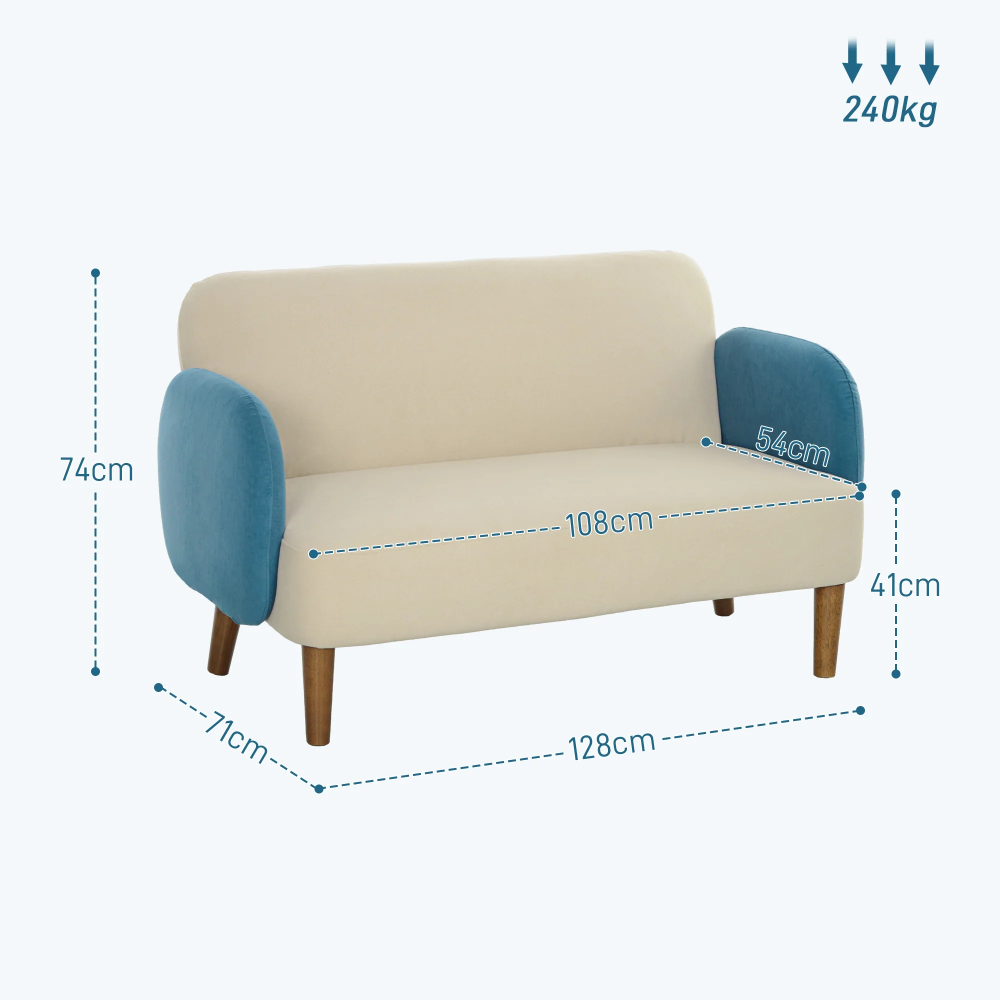 HOMCOM Modern 2 Seater Sofa W/ Rubber Wood Legs 130 X 74 X 76cm - Image 14