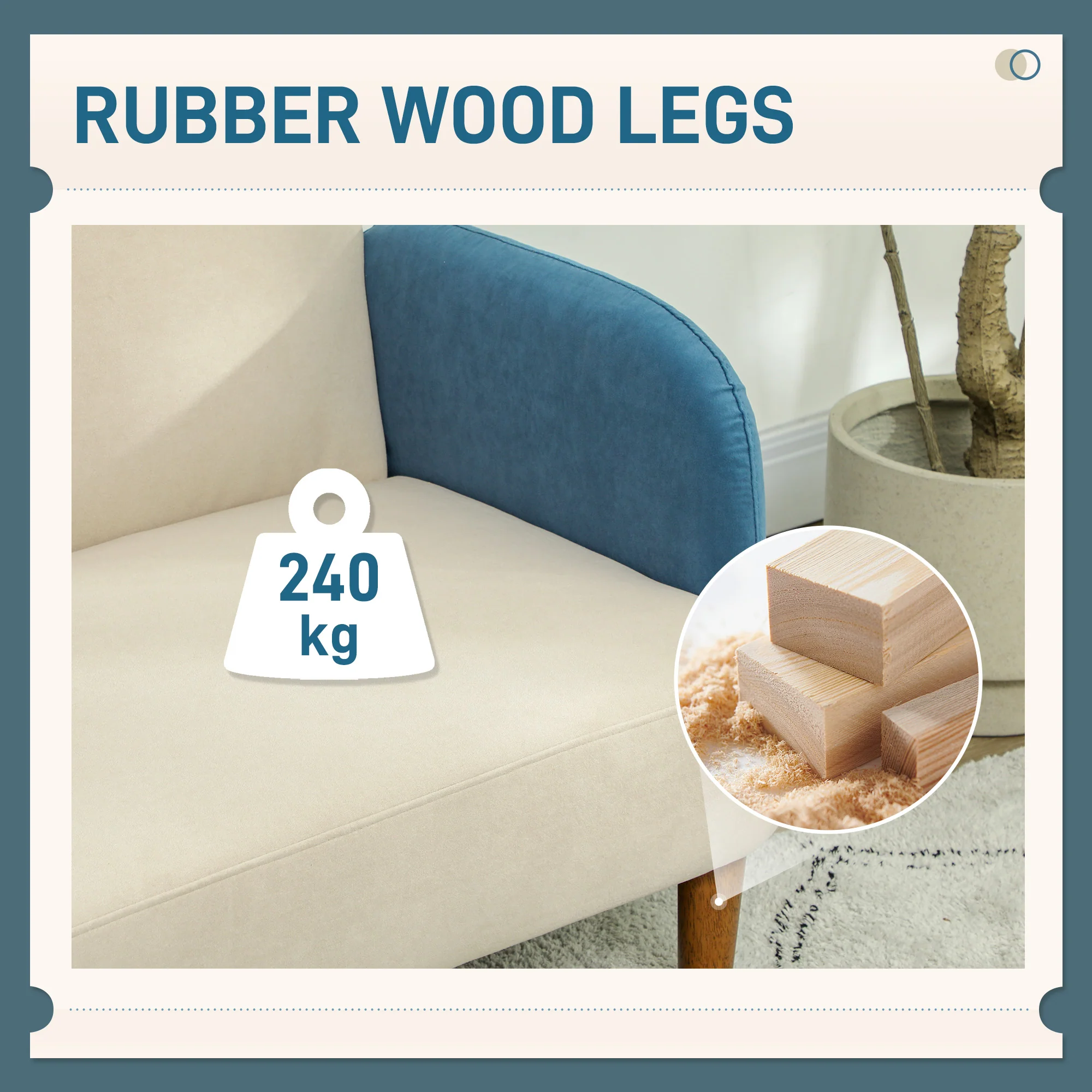 HOMCOM Modern 2 Seater Sofa W/ Rubber Wood Legs 130 X 74 X 76cm - Image 15
