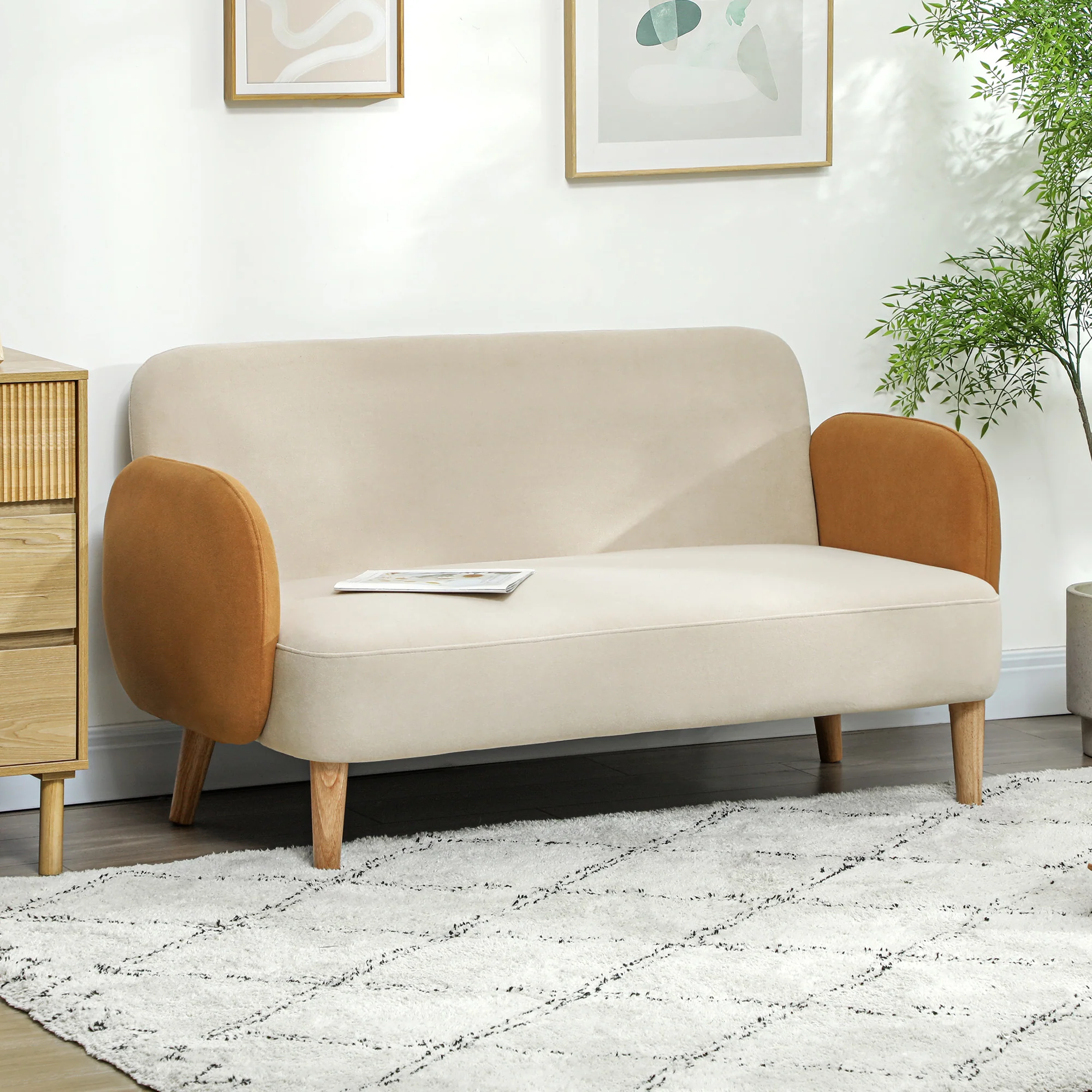 HOMCOM Modern 2 Seater Sofa W/ Rubber Wood Legs 130 X 74 X 76cm - Image 2