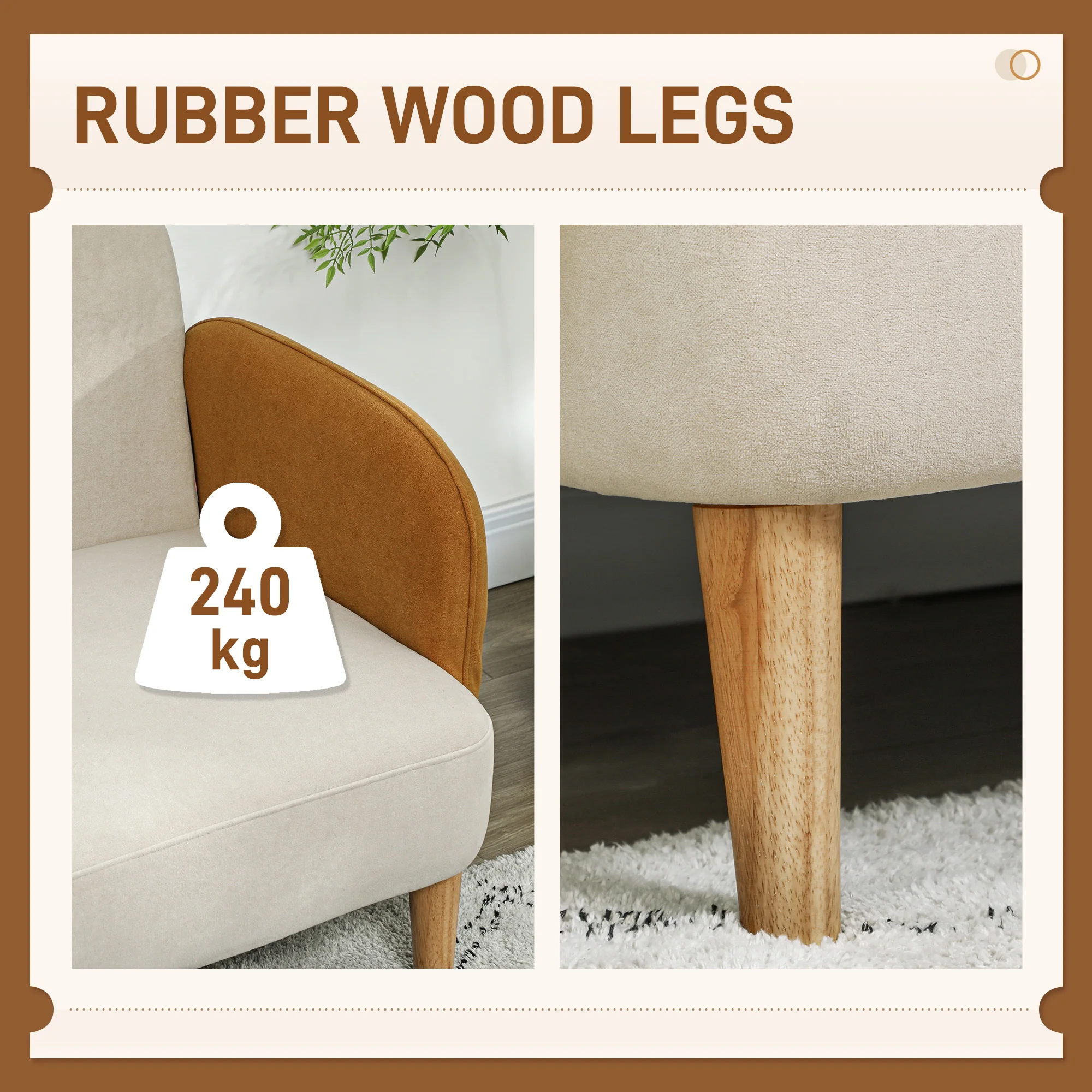 HOMCOM Modern 2 Seater Sofa W/ Rubber Wood Legs 130 X 74 X 76cm - Image 6