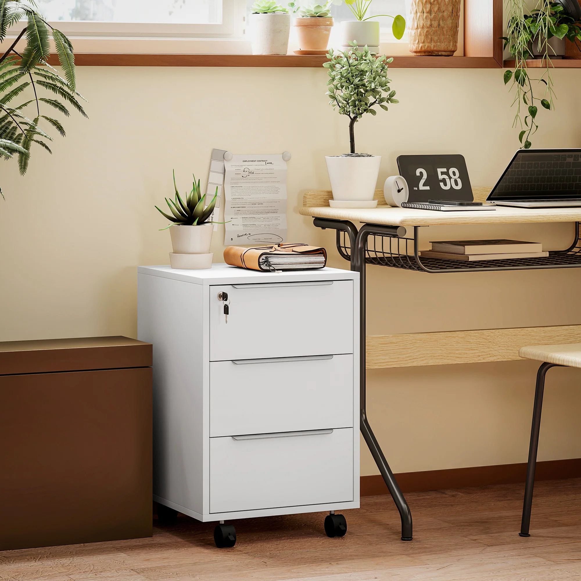 HOMCOM Modern 3-Drawer Locking File Cabinet Mobile Filing Cabinet - Image 11