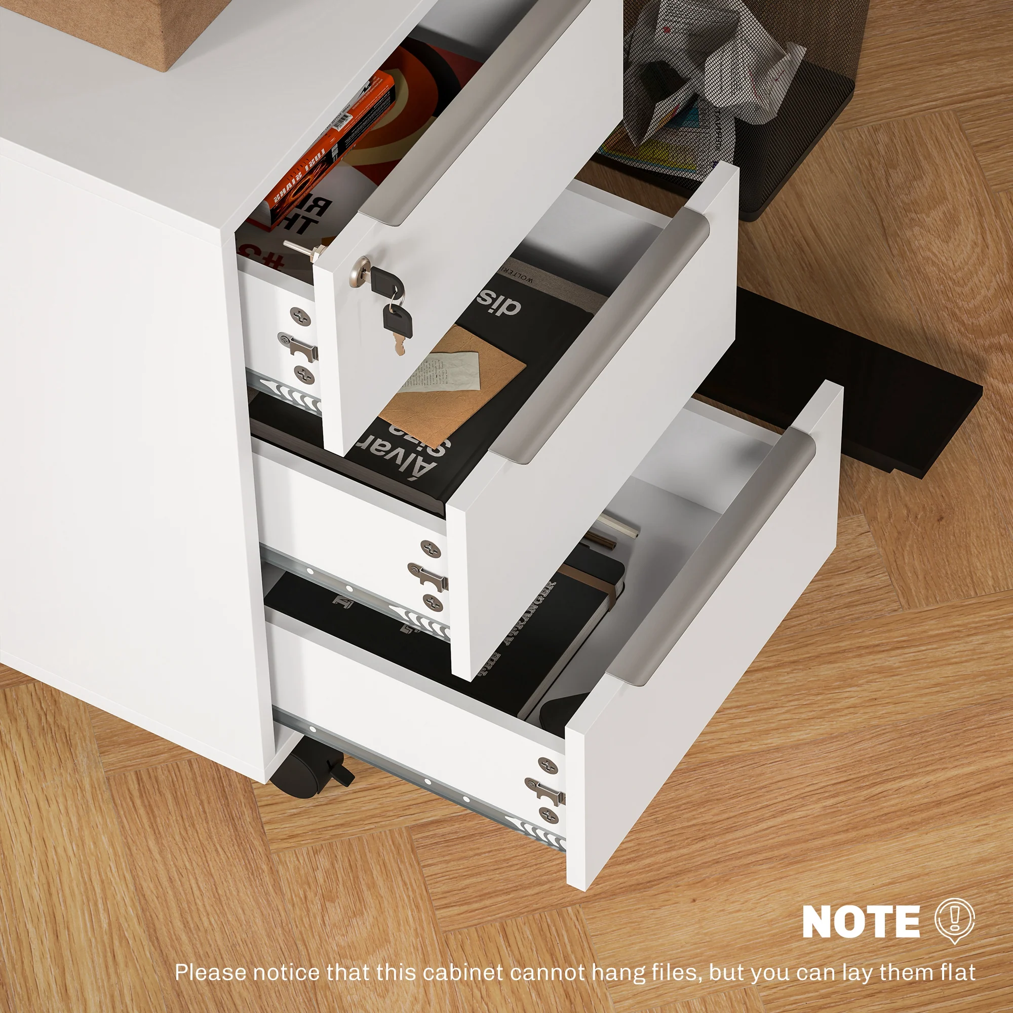 HOMCOM Modern 3-Drawer Locking File Cabinet Mobile Filing Cabinet - Image 17