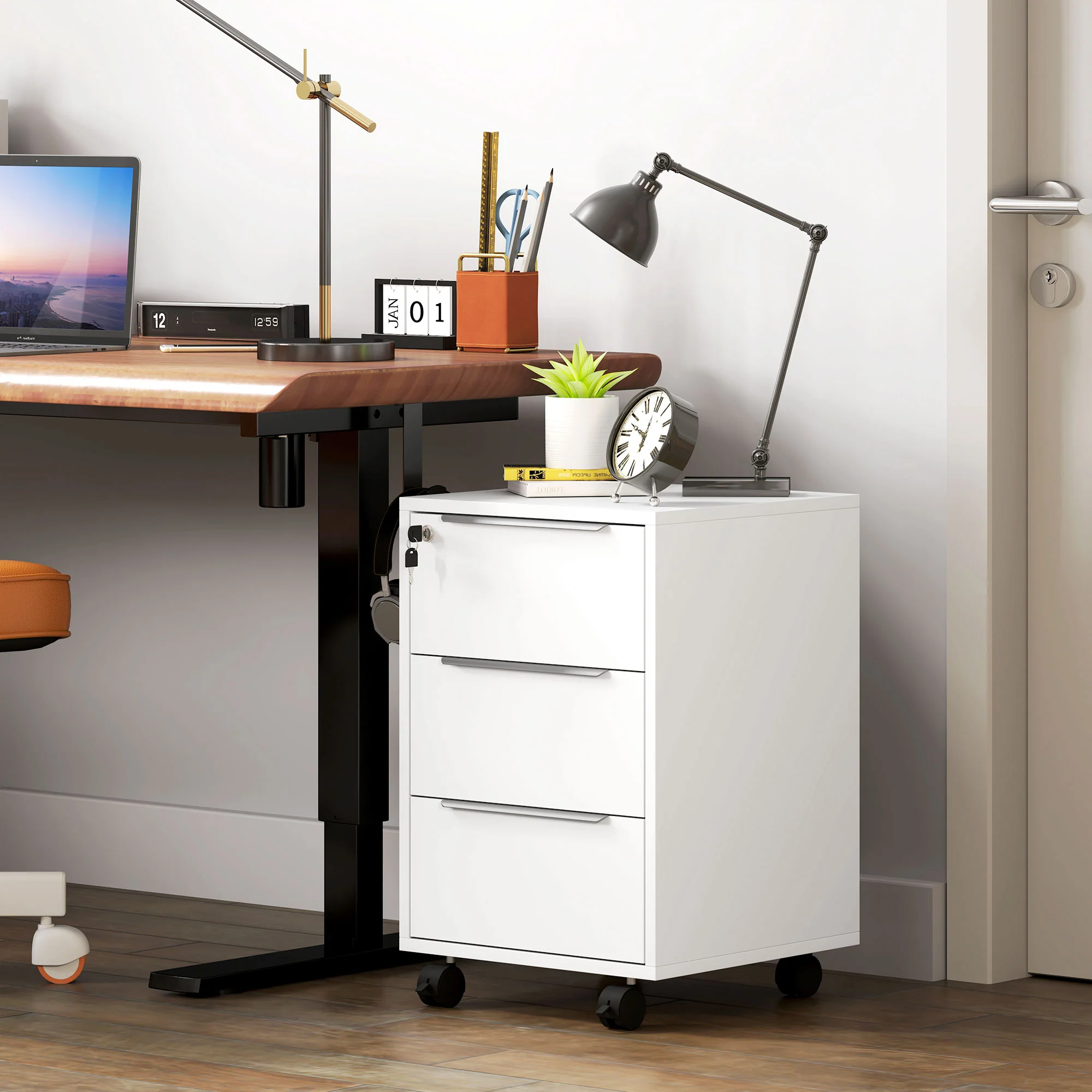 HOMCOM Modern 3-Drawer Locking File Cabinet Mobile Filing Cabinet - Image 18