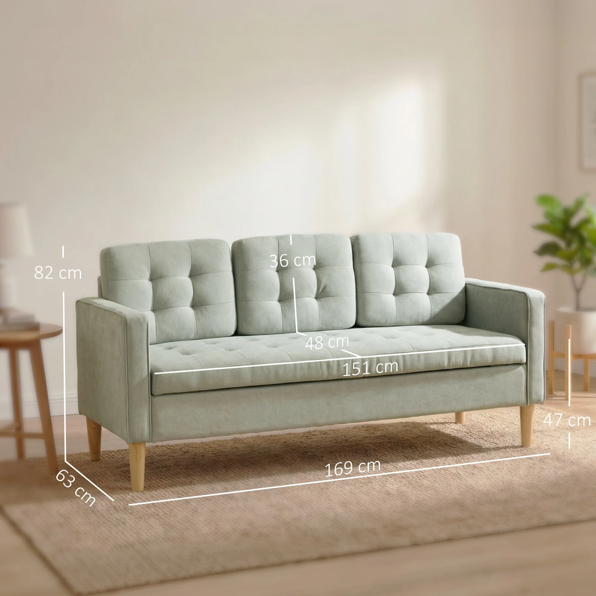 HOMCOM Modern 3 Seater Sofa with Hidden Storage and Rubber Wood Legs - Image 3