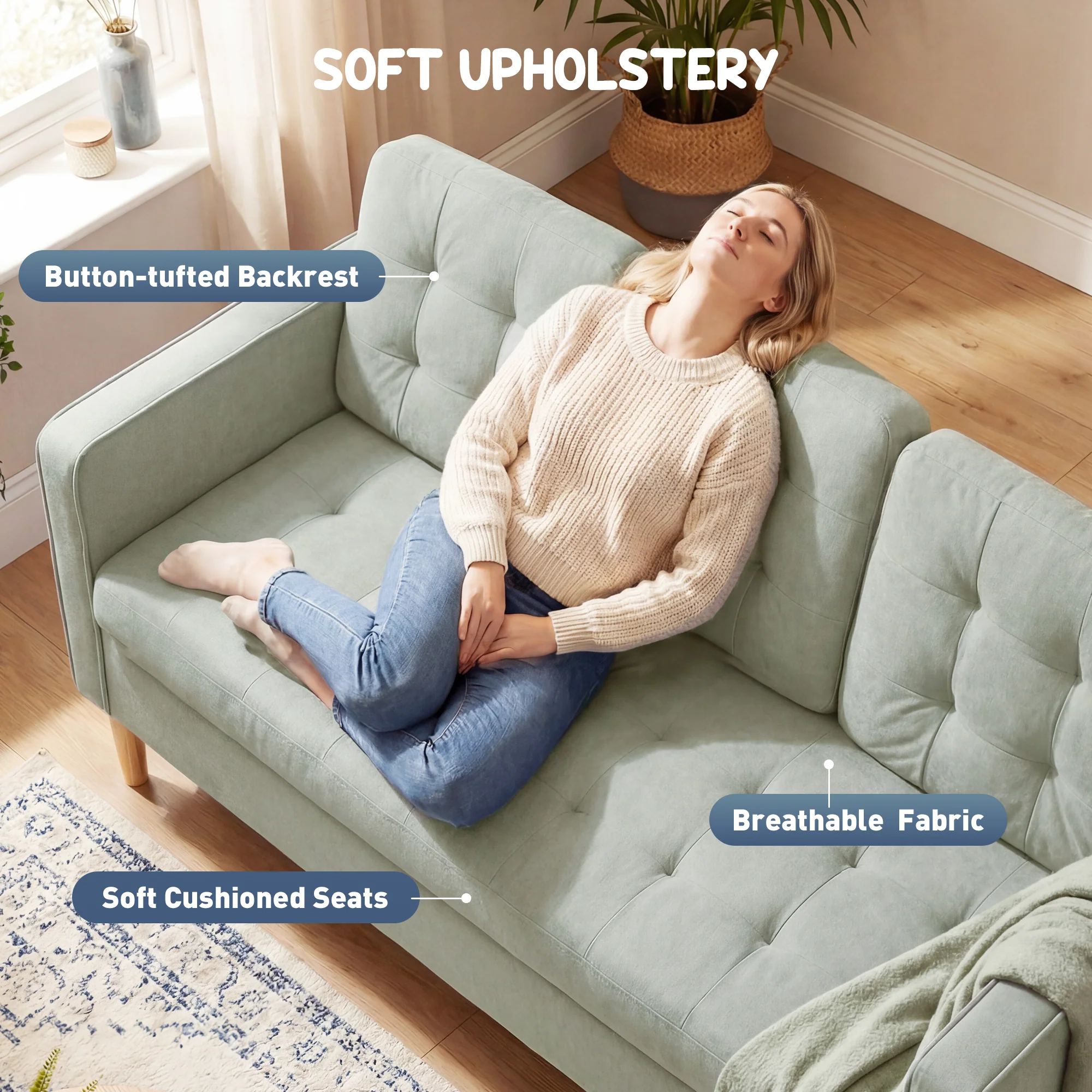 HOMCOM Modern 3 Seater Sofa with Hidden Storage and Rubber Wood Legs - Image 4