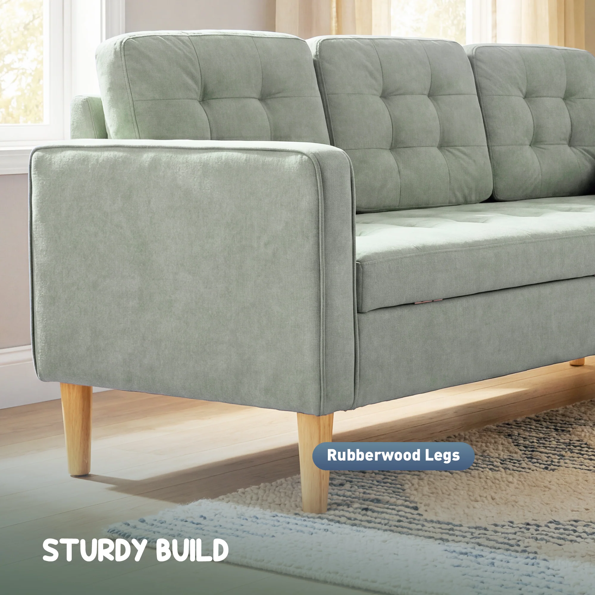 HOMCOM Modern 3 Seater Sofa with Hidden Storage and Rubber Wood Legs - Image 5