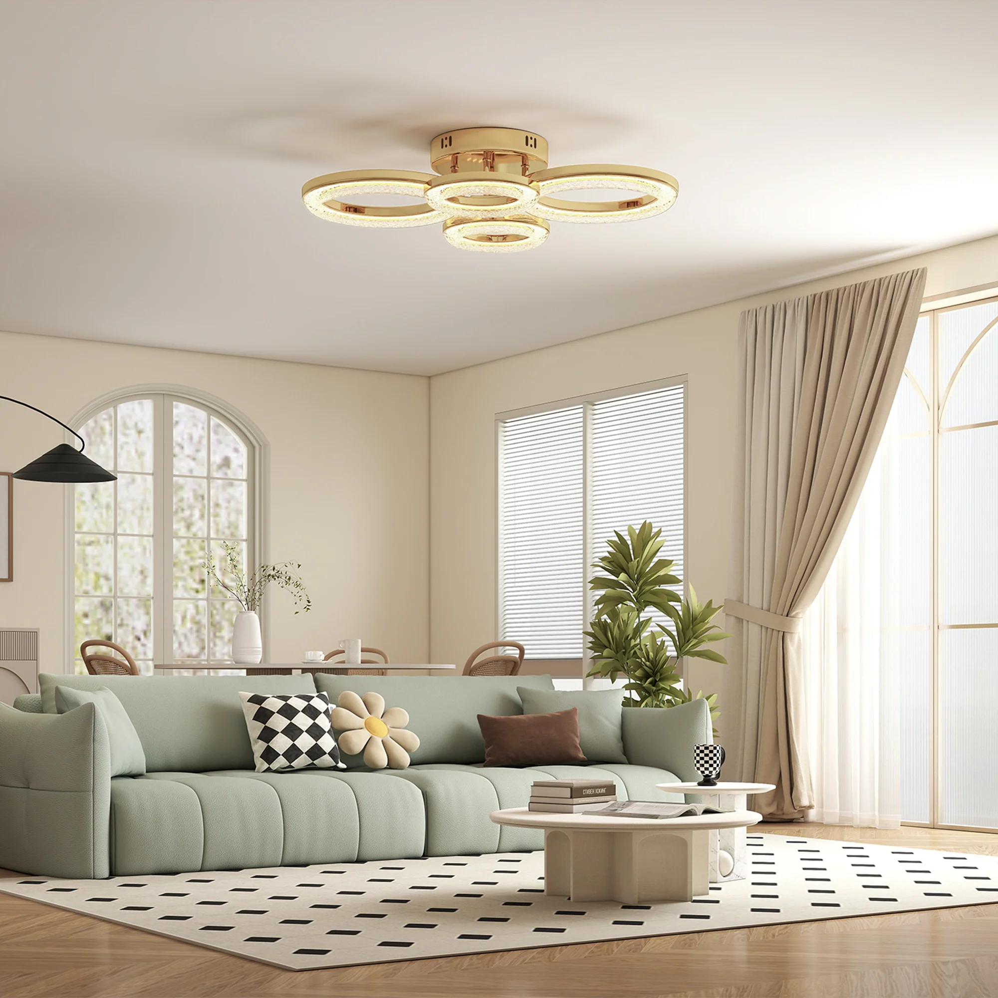 HOMCOM Modern 4-Ring Flush Mount Ceiling Light, LED Ceiling Light, Gold - Image 2