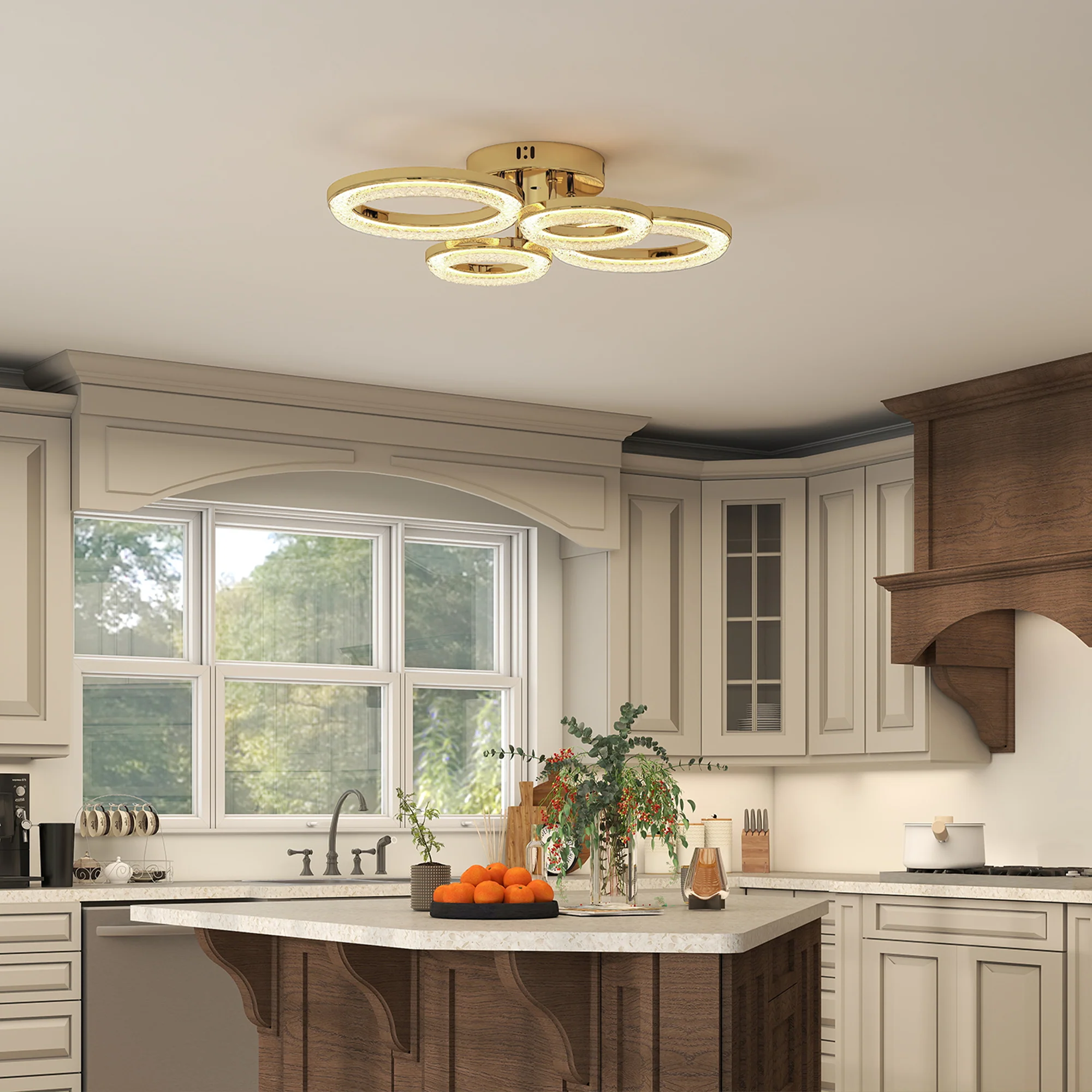 HOMCOM Modern 4-Ring Flush Mount Ceiling Light, LED Ceiling Light, Gold - Image 7