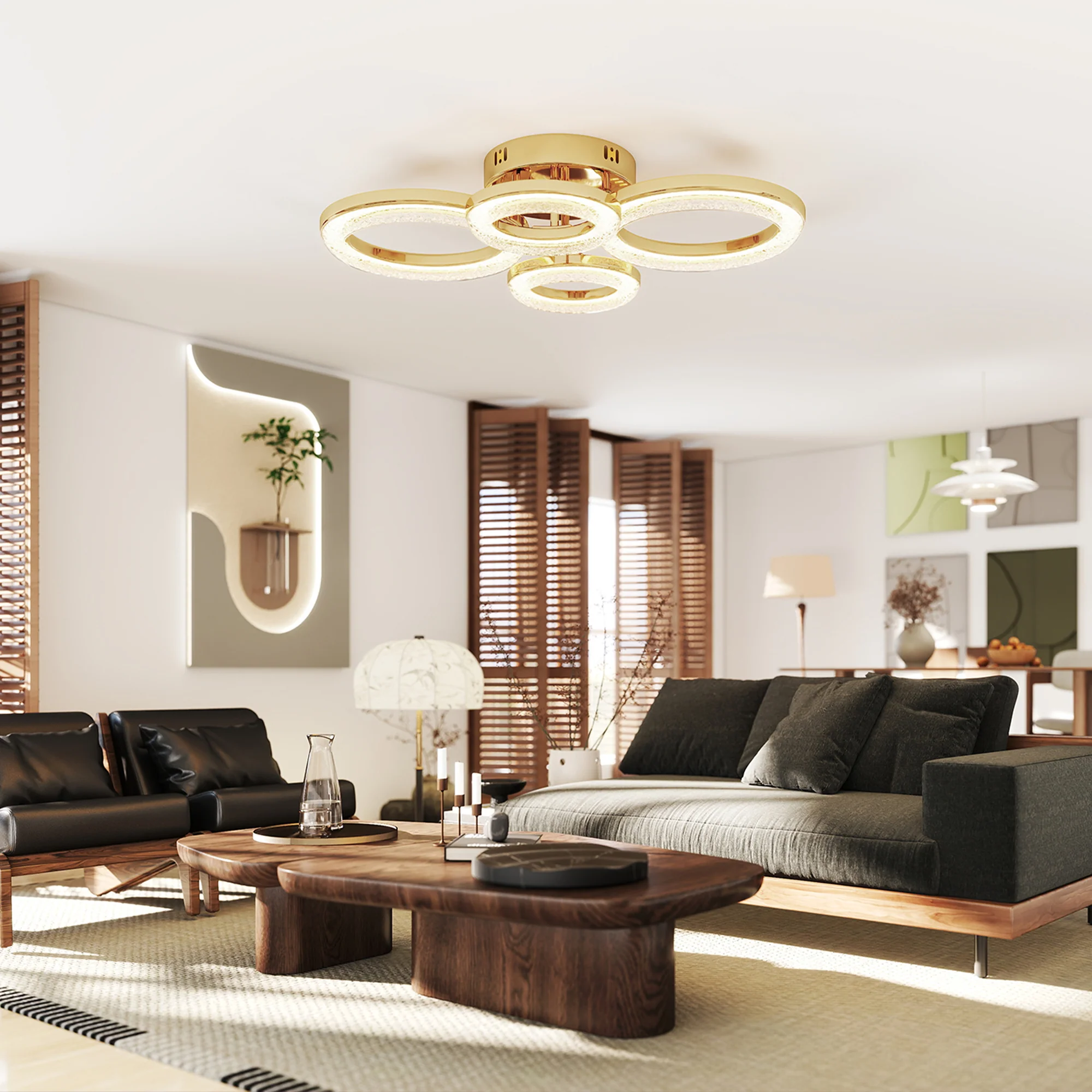 HOMCOM Modern 4-Ring Flush Mount Ceiling Light, LED Ceiling Light, Gold - Image 8