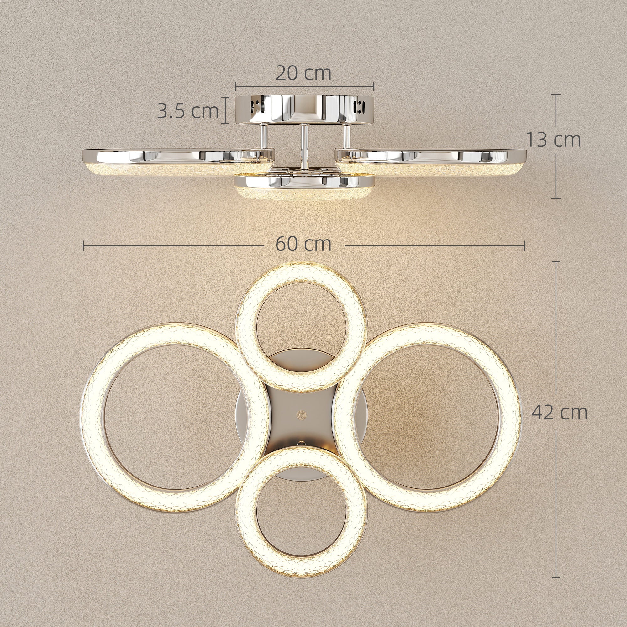 HOMCOM Modern 4-Ring Flush Mount Ceiling Light, LED Ceiling Light, Silver - Image 5