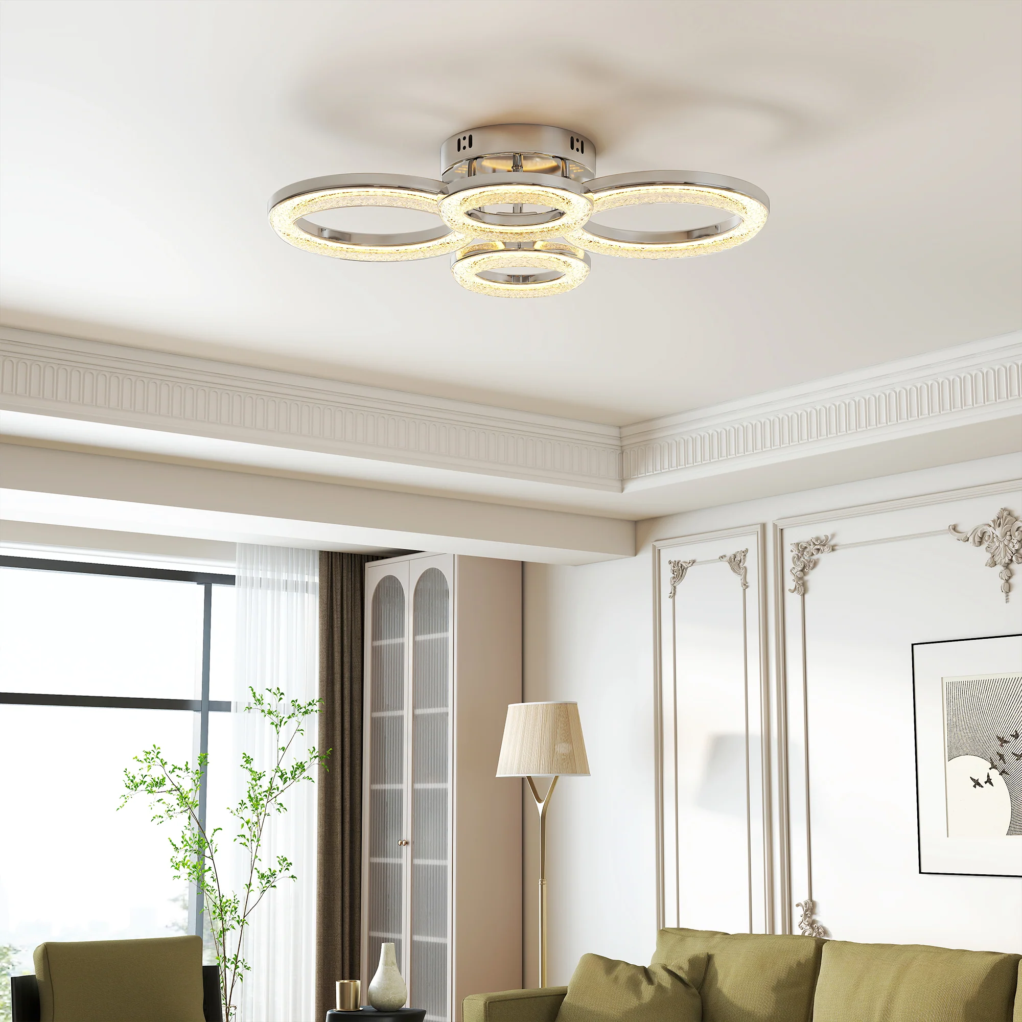 HOMCOM Modern 4-Ring Flush Mount Ceiling Light, LED Ceiling Light, Silver - Image 7