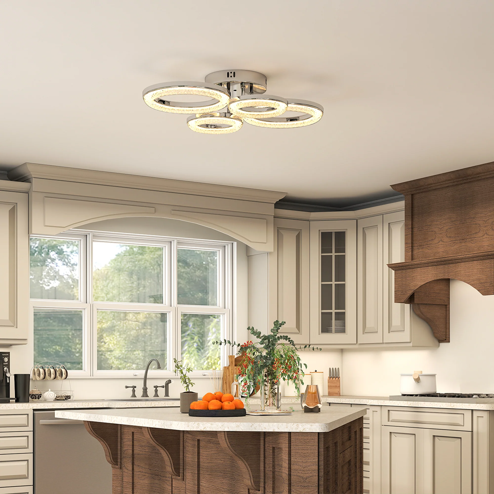 HOMCOM Modern 4-Ring Flush Mount Ceiling Light, LED Ceiling Light, Silver - Image 8