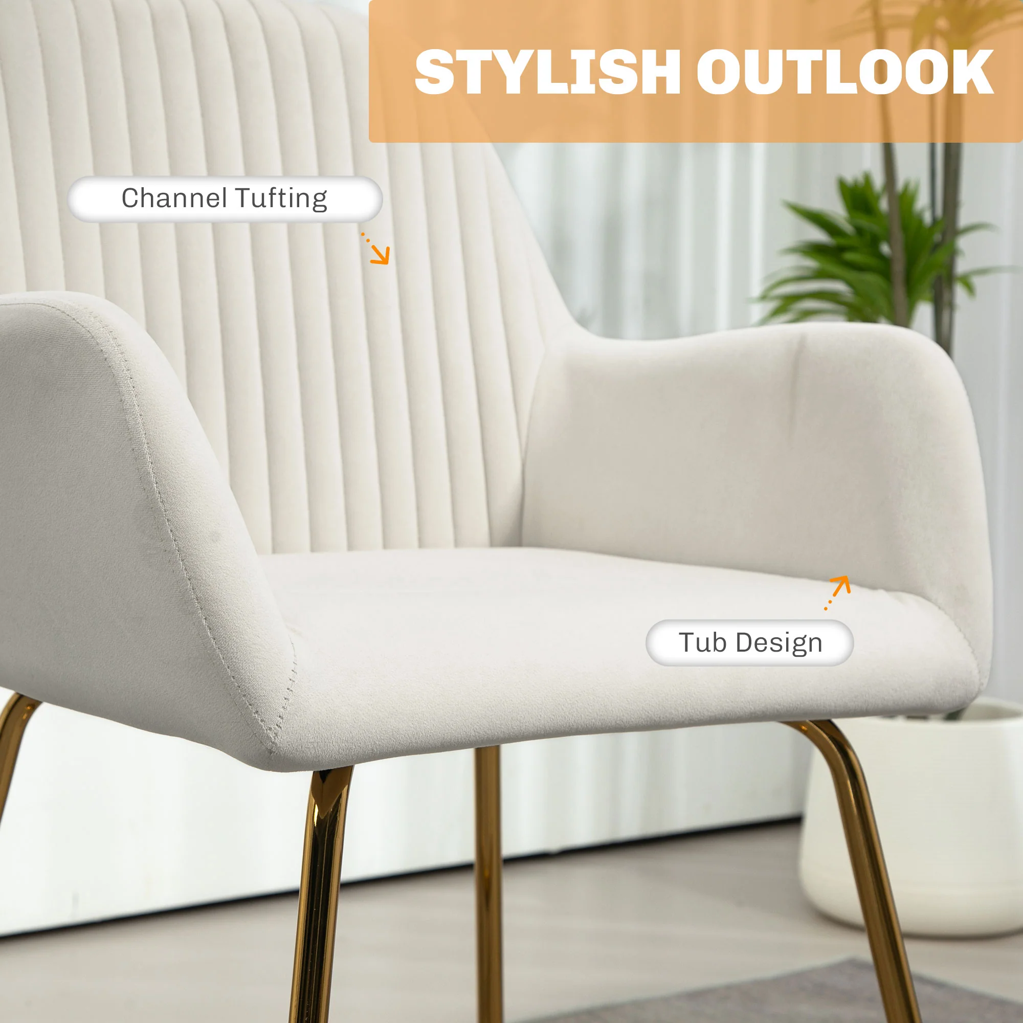 HOMCOM Modern Accent Chair Velvet-Touch Upholstered Armchair Pink/Cream - Image 12