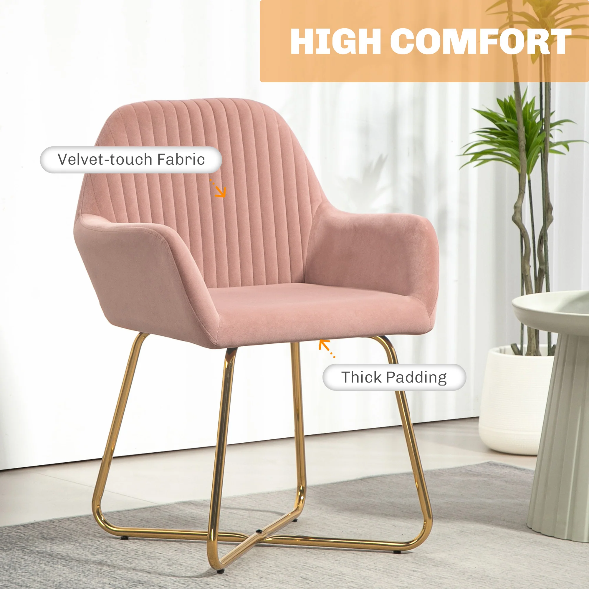 HOMCOM Modern Accent Chair Velvet-Touch Upholstered Armchair Pink/Cream - Image 4