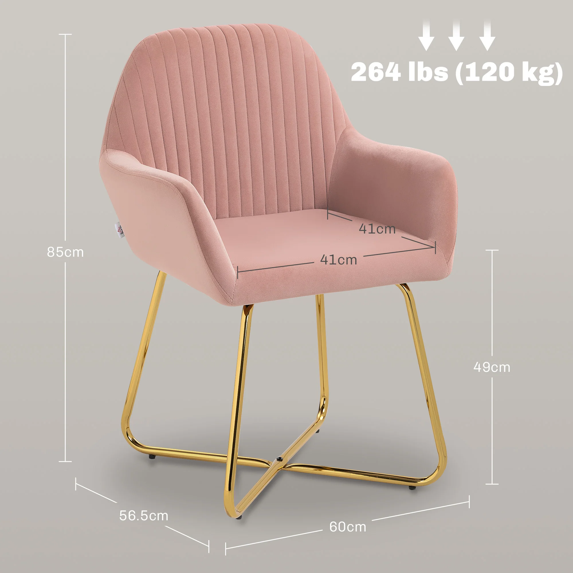 HOMCOM Modern Accent Chair Velvet-Touch Upholstered Armchair Pink/Cream - Image 5