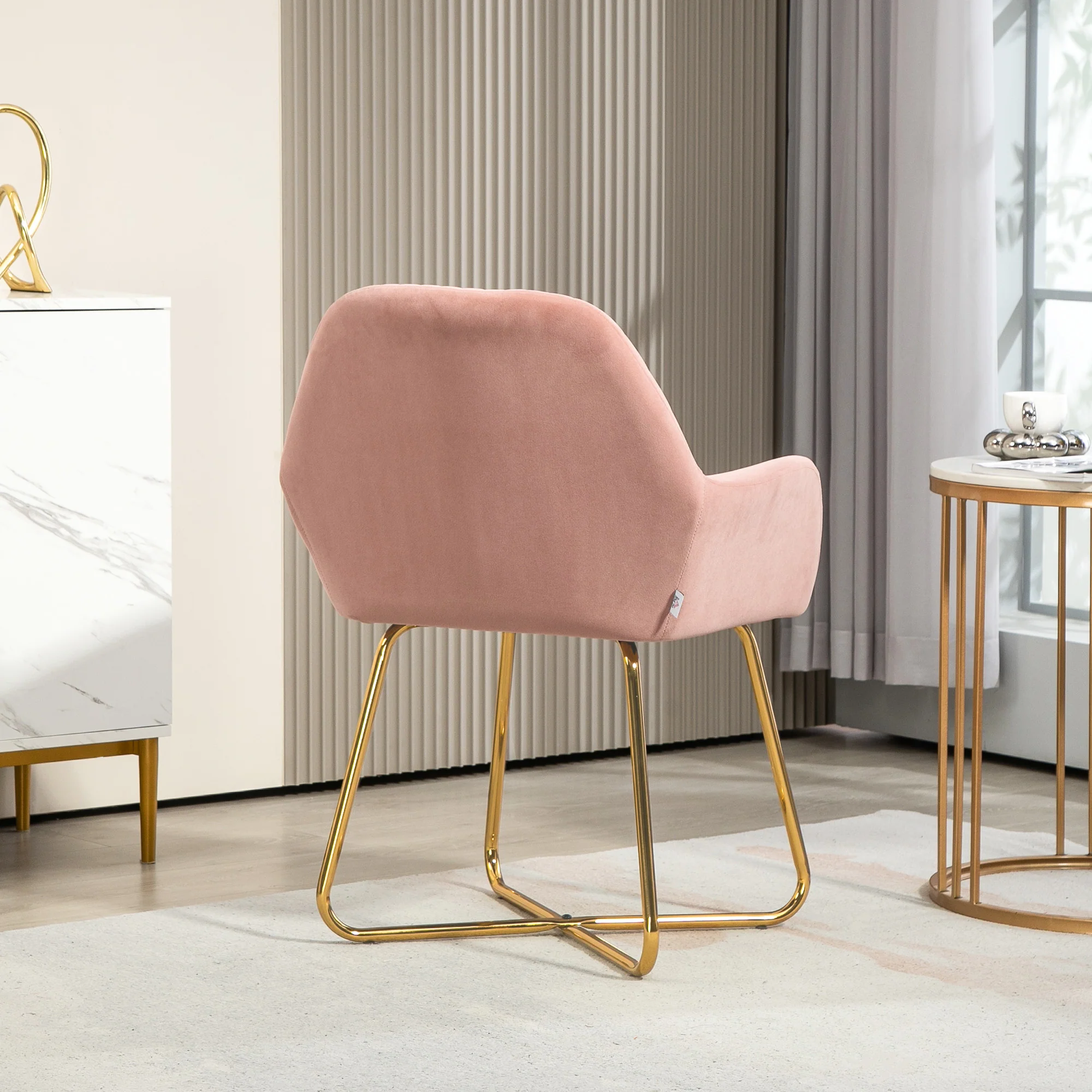 HOMCOM Modern Accent Chair Velvet-Touch Upholstered Armchair Pink/Cream - Image 7