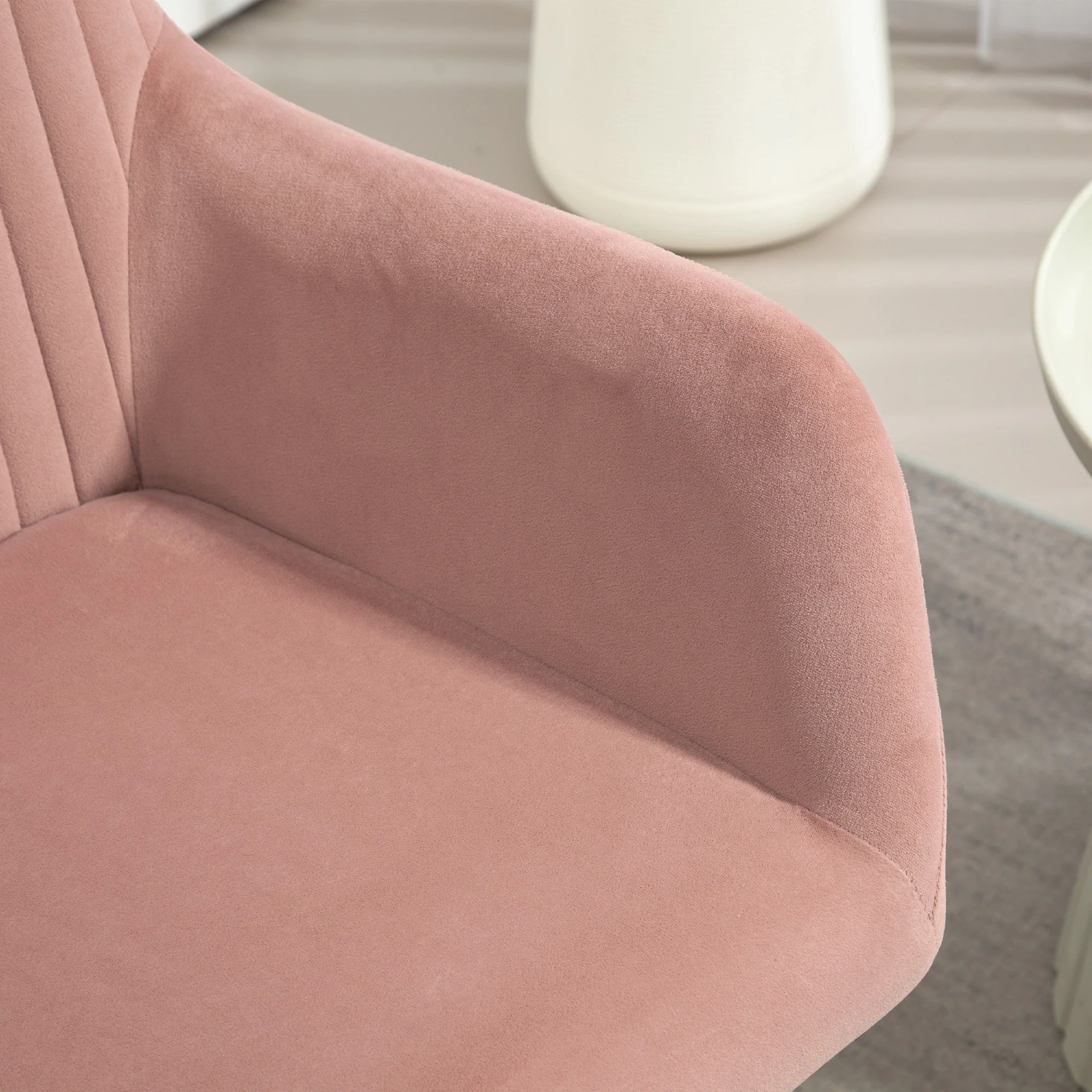 HOMCOM Modern Accent Chair Velvet-Touch Upholstered Armchair Pink/Cream - Image 8