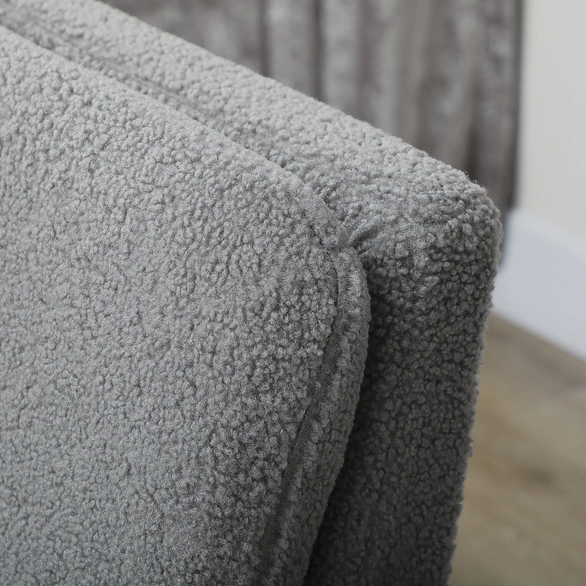 HOMCOM Modern Accent Chair With Wood Legs, Wide Seat, Teddy Armchair, Grey - Image 8