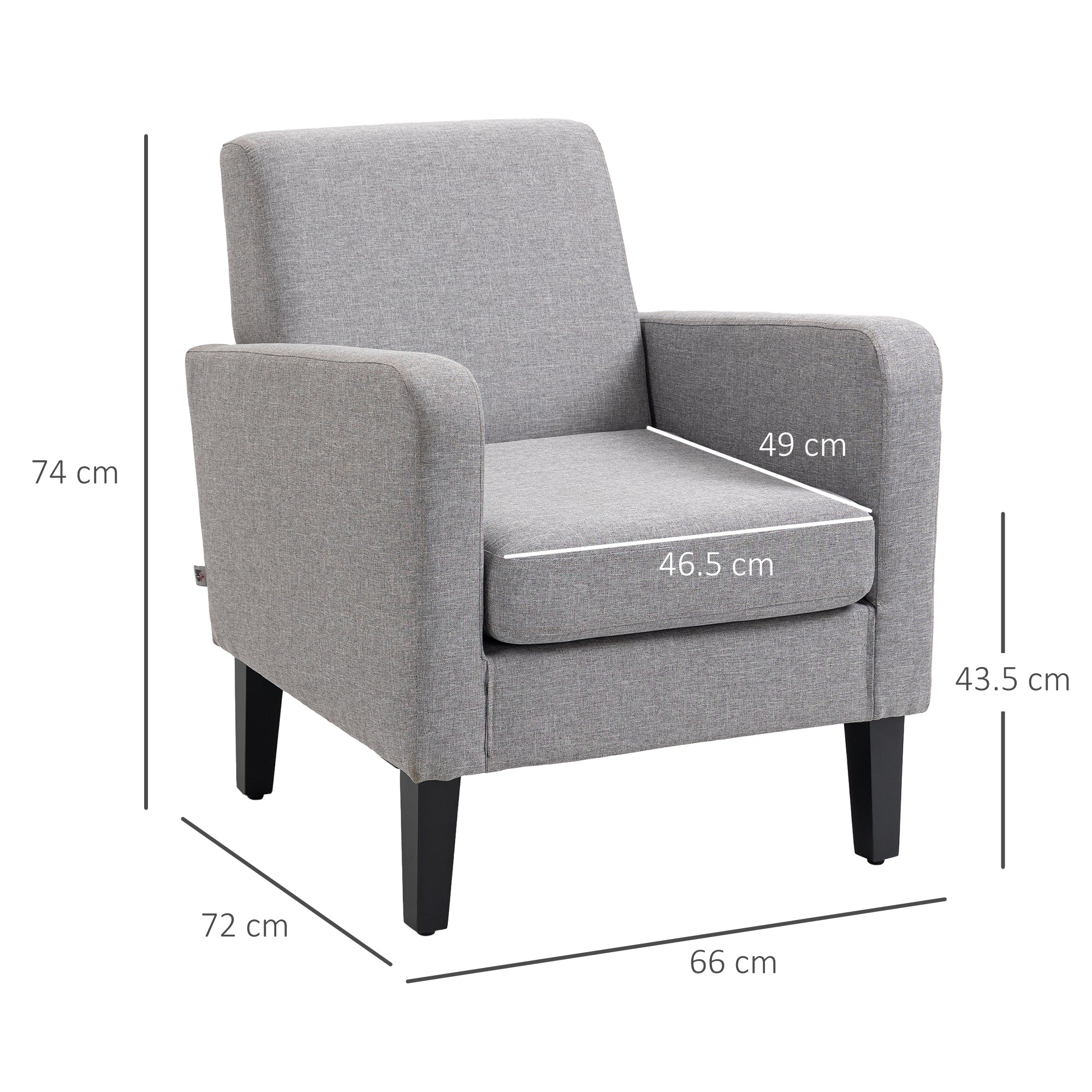 HOMCOM Modern Armchair Accent Chair with Rubber Wood Legs for Bedroom Light Grey - Image 5