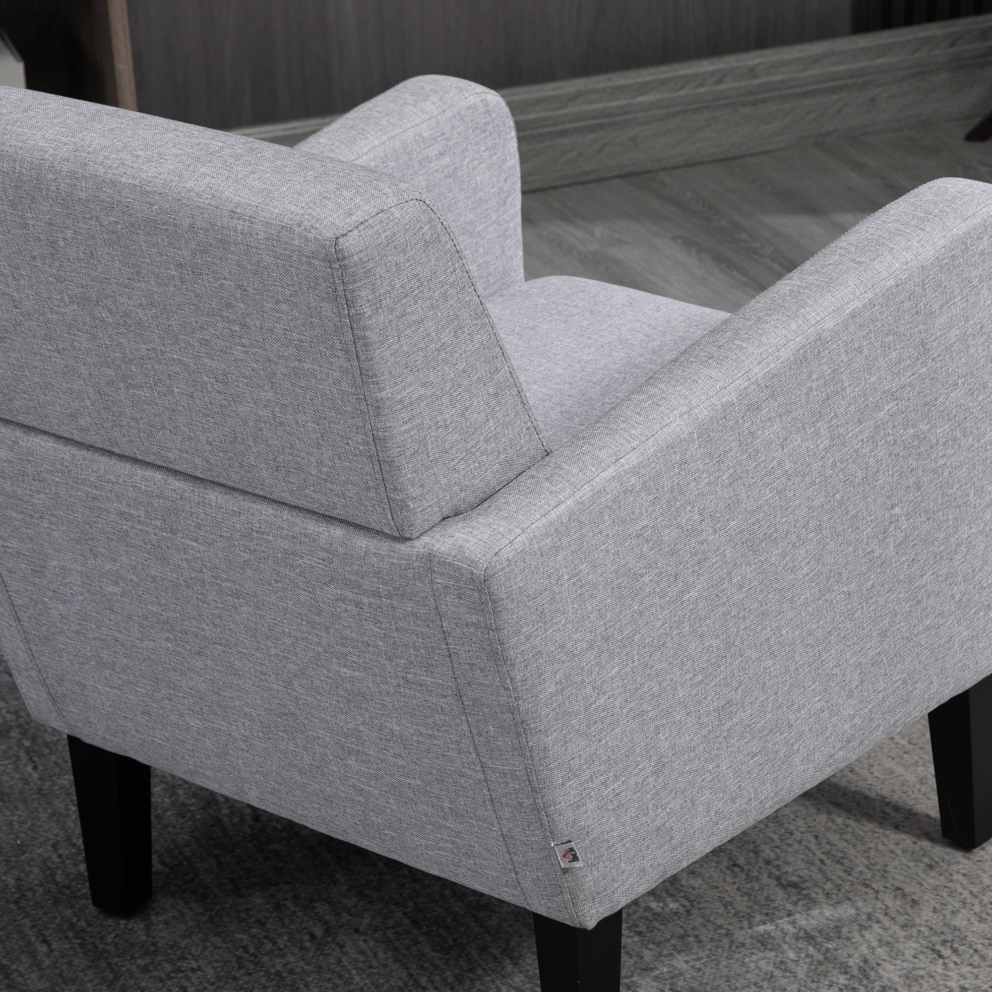 HOMCOM Modern Armchair Accent Chair with Rubber Wood Legs for Bedroom Light Grey - Image 7