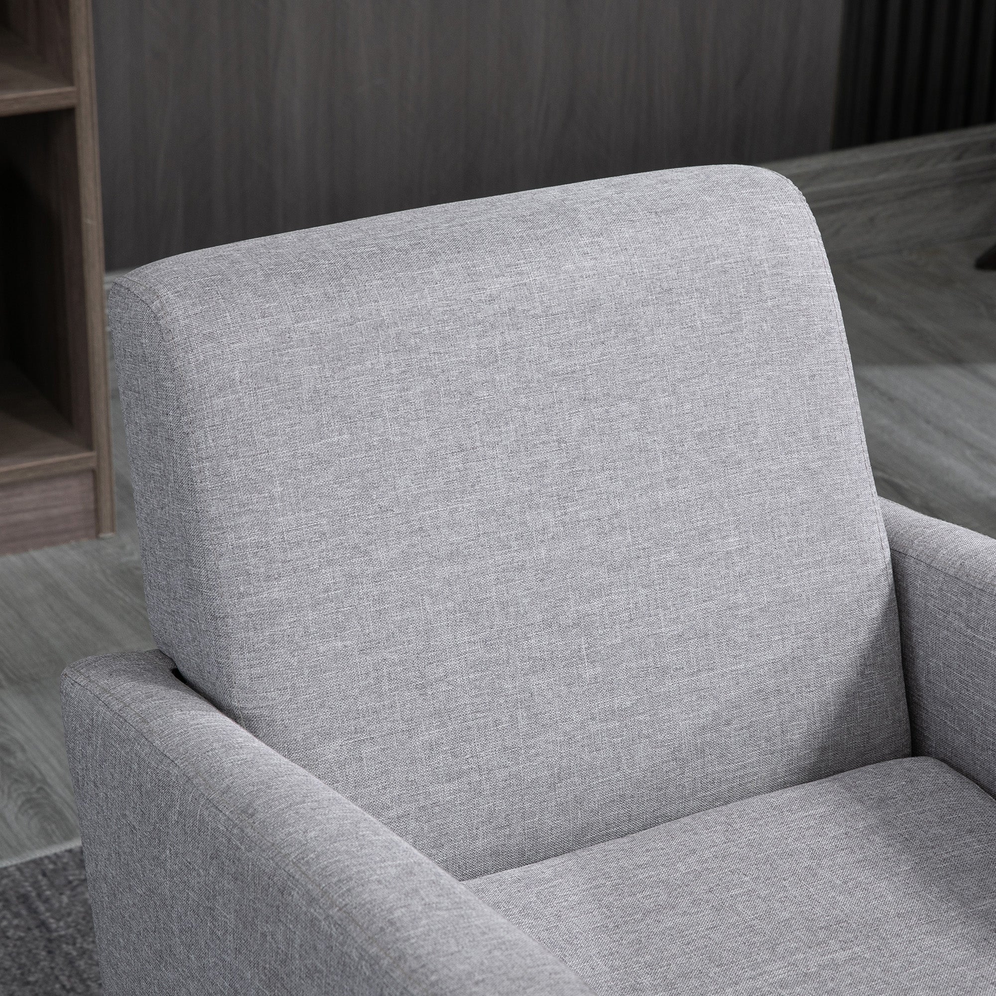 HOMCOM Modern Armchair Accent Chair with Rubber Wood Legs for Bedroom Light Grey - Image 8
