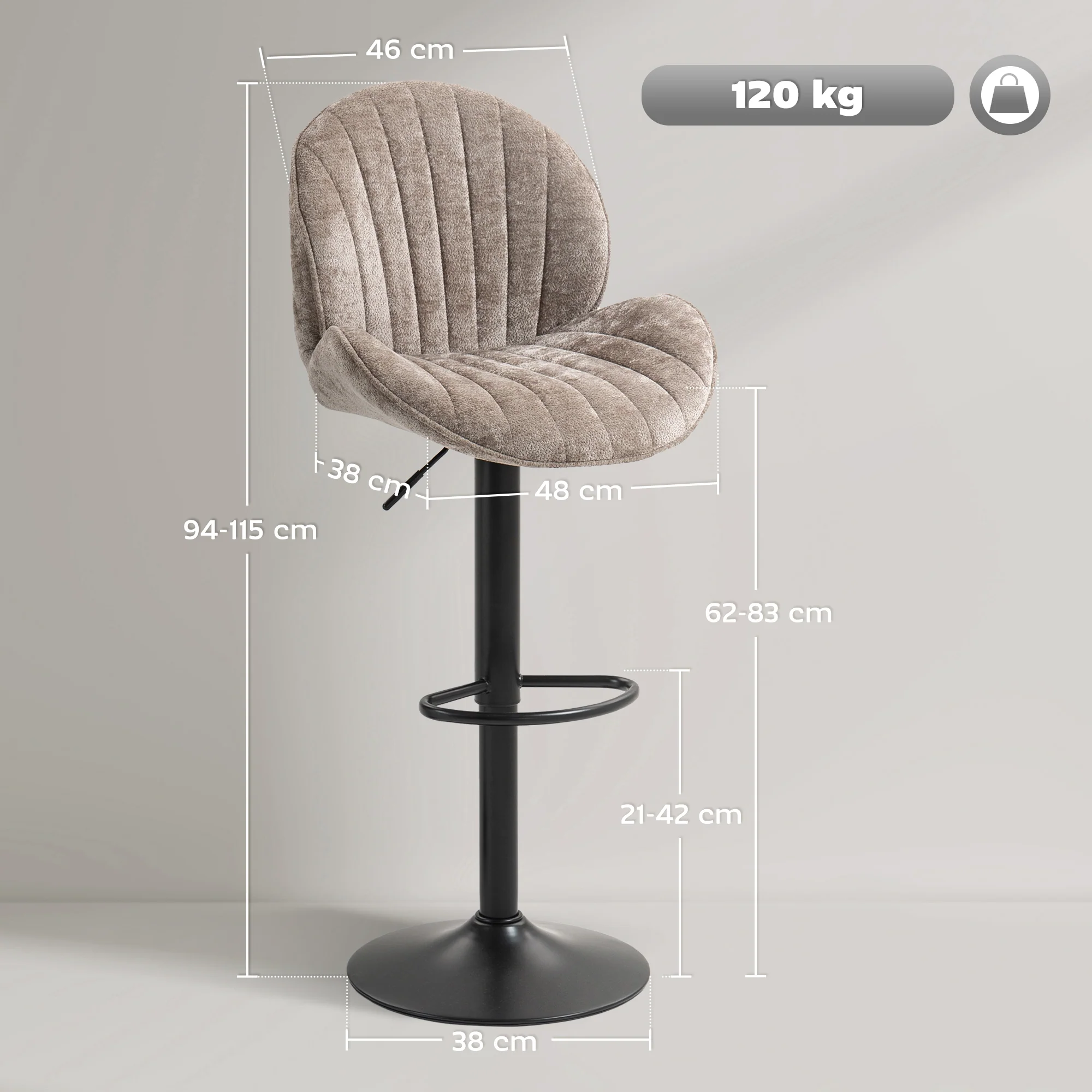 HOMCOM Modern Bar Stools Set Of 2, Swivel Counter Height Barstools, Brown - Image 3