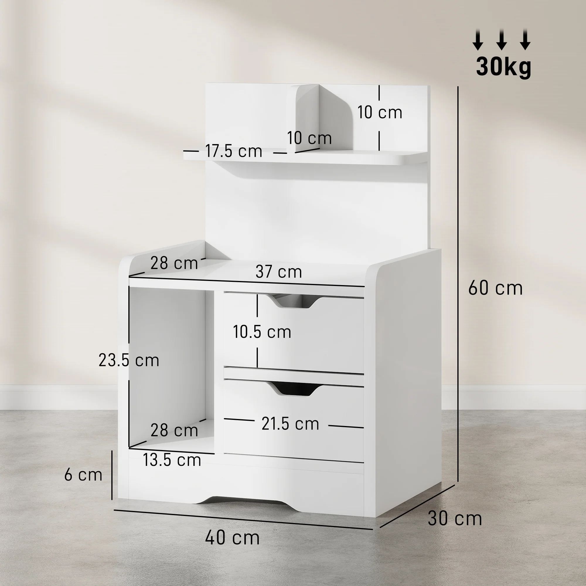 HOMCOM Modern Bedside Table With 2 Drawers And Open Shelves For Bedroom - Image 5