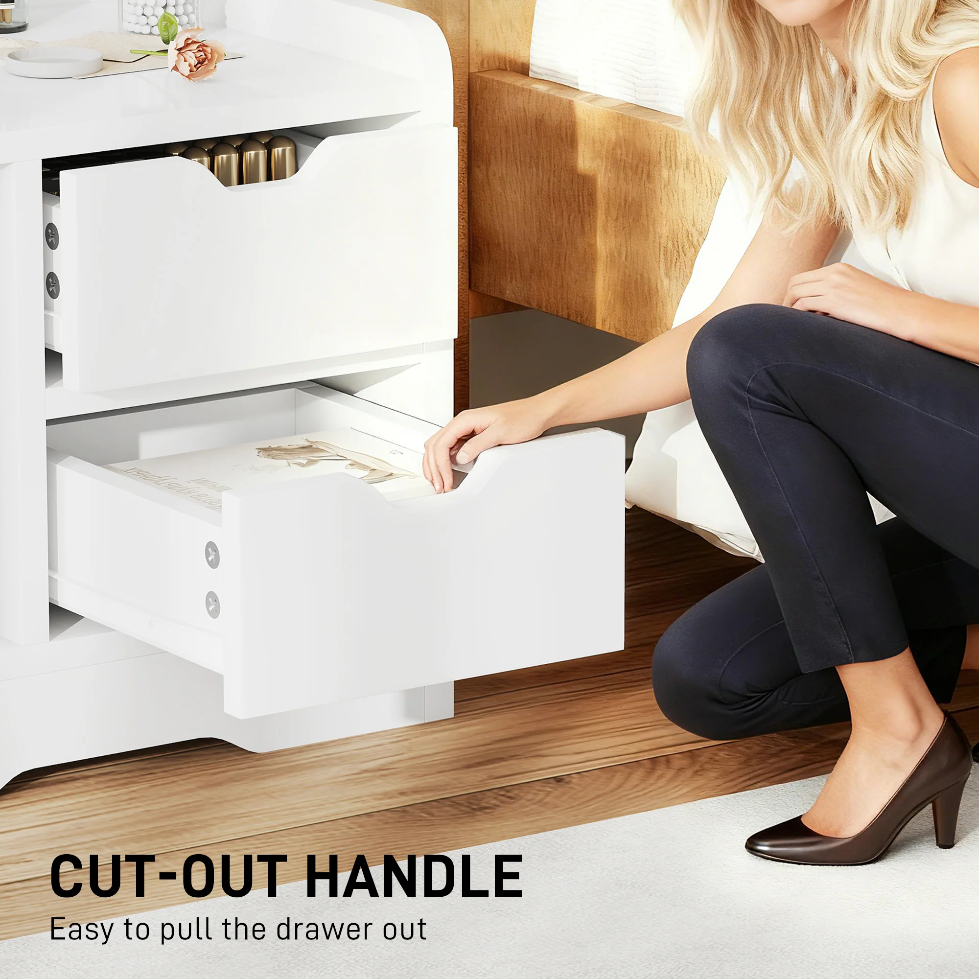 HOMCOM Modern Bedside Table With 2 Drawers And Open Shelves For Bedroom - Image 6