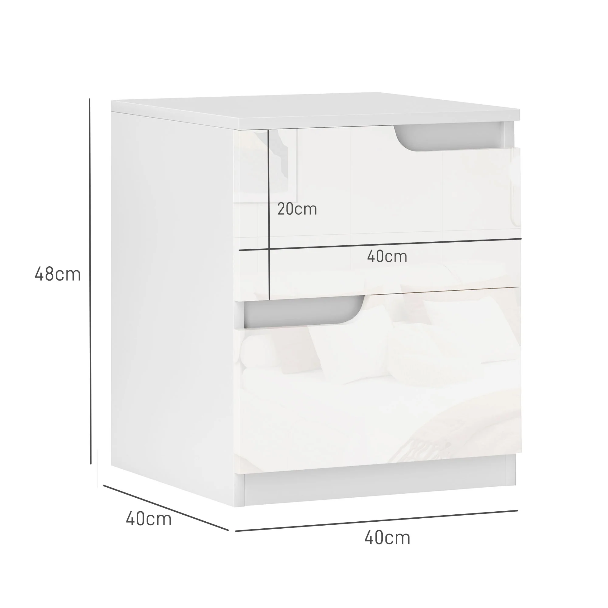HOMCOM Modern Bedside Table With 2 Drawers For Bedroom, Living Room, White - Image 5